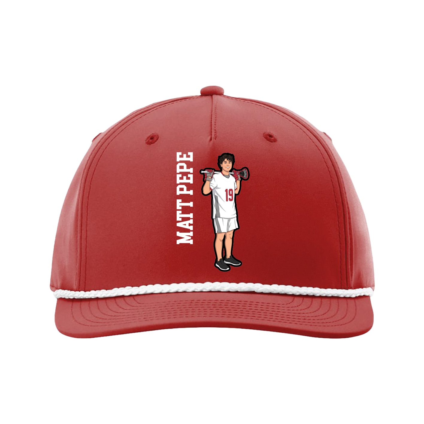 Five-Panel Classic Rope Cap — Name Vertical in Red