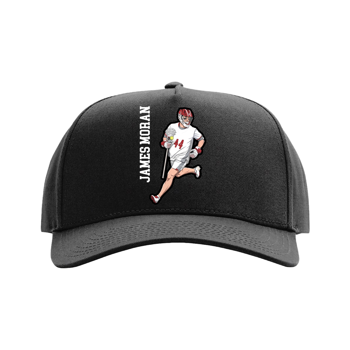Full Fabric Five-Panel Champ Cap — Name Vertical in Black