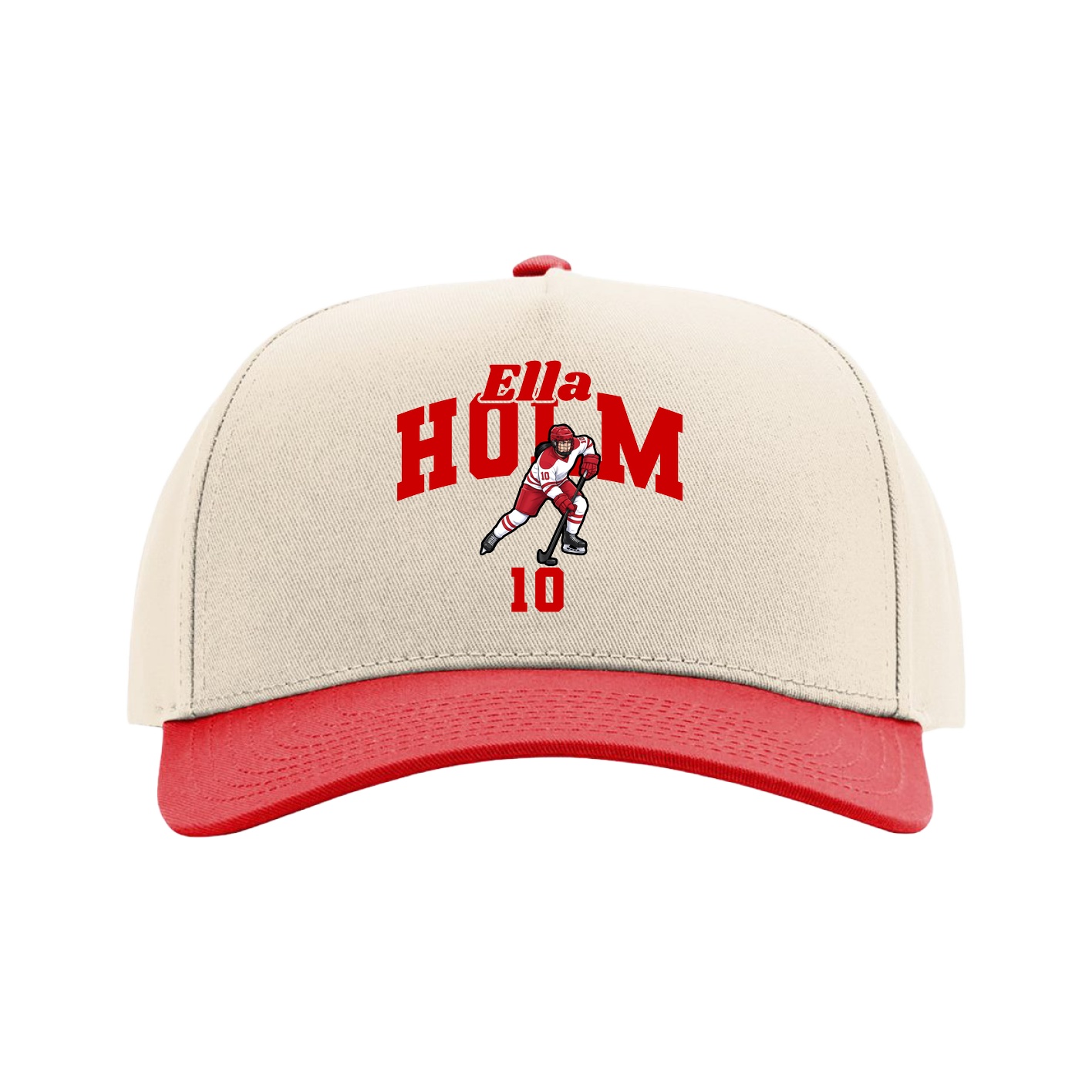 Full Fabric Five-Panel Champ Cap — Signature Arch in Cream/Red