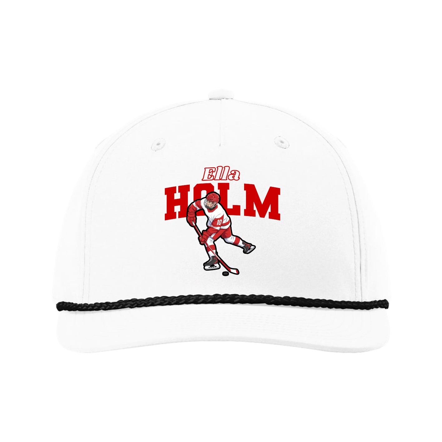 Five-Panel Classic Rope Cap — Name Arch in White