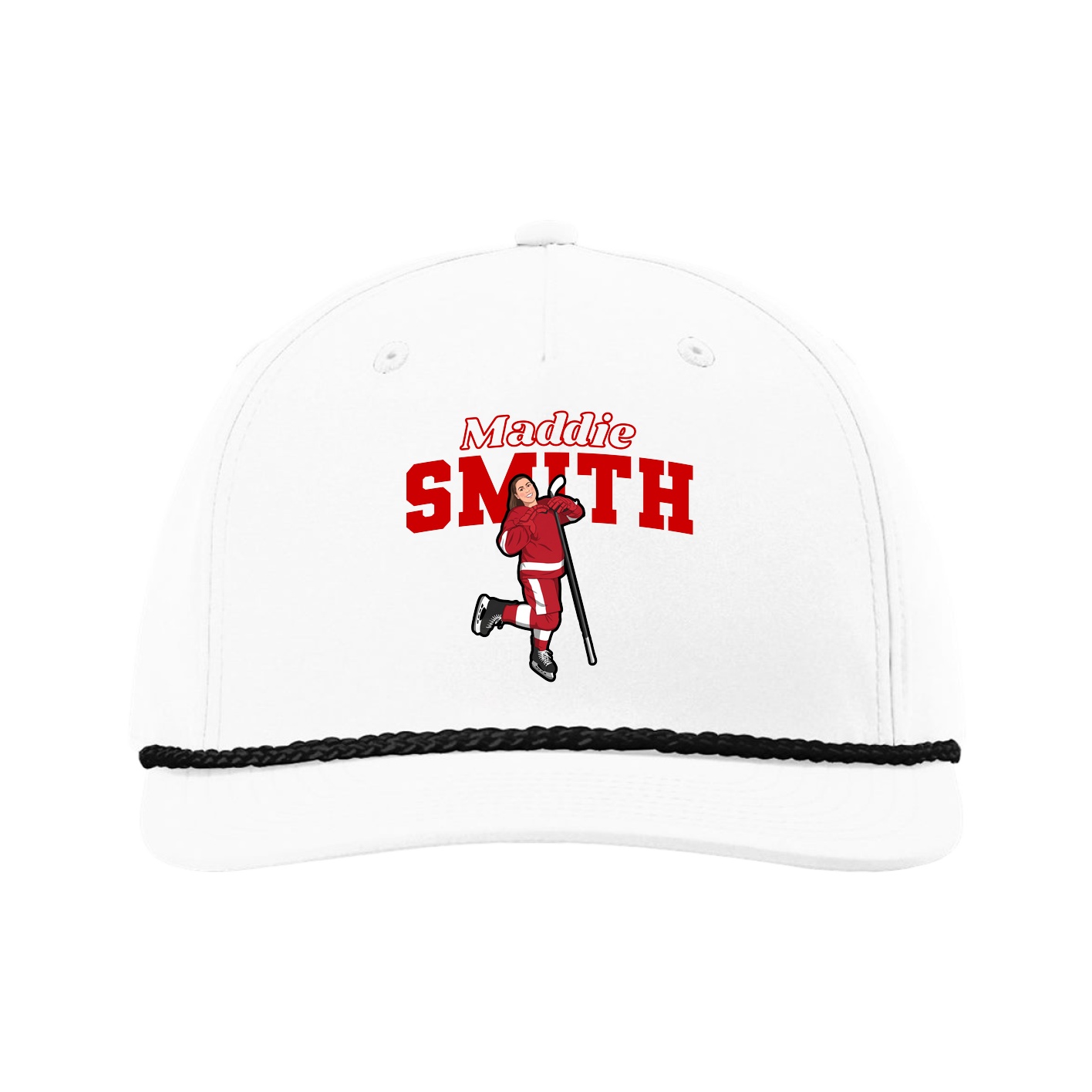 Five-Panel Classic Rope Cap — Name Arch in White