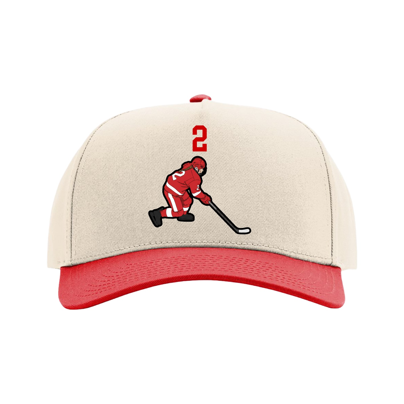 Full Fabric Five-Panel Champ Cap — Number Top in Cream/Red