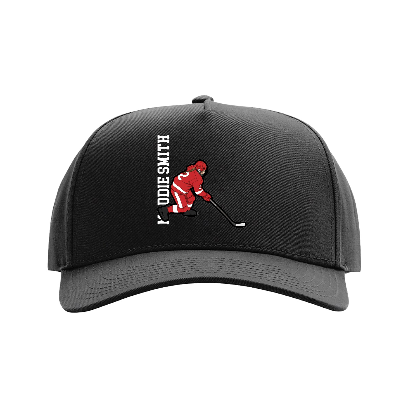 Full Fabric Five-Panel Champ Cap — Name Vertical in Black
