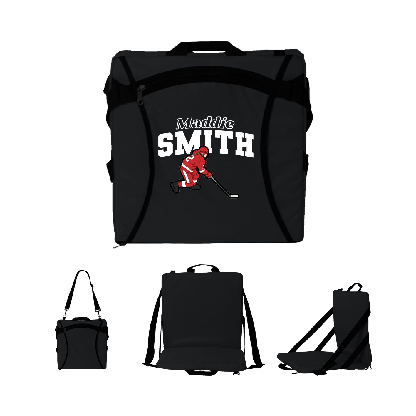 Folding Stadium Seat — Name Arch in Black