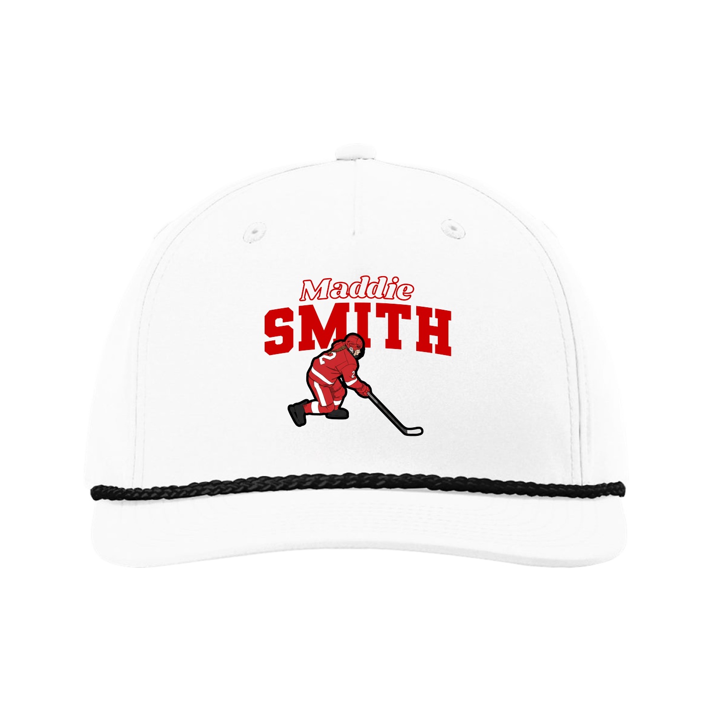 Five-Panel Classic Rope Cap — Name Arch in White