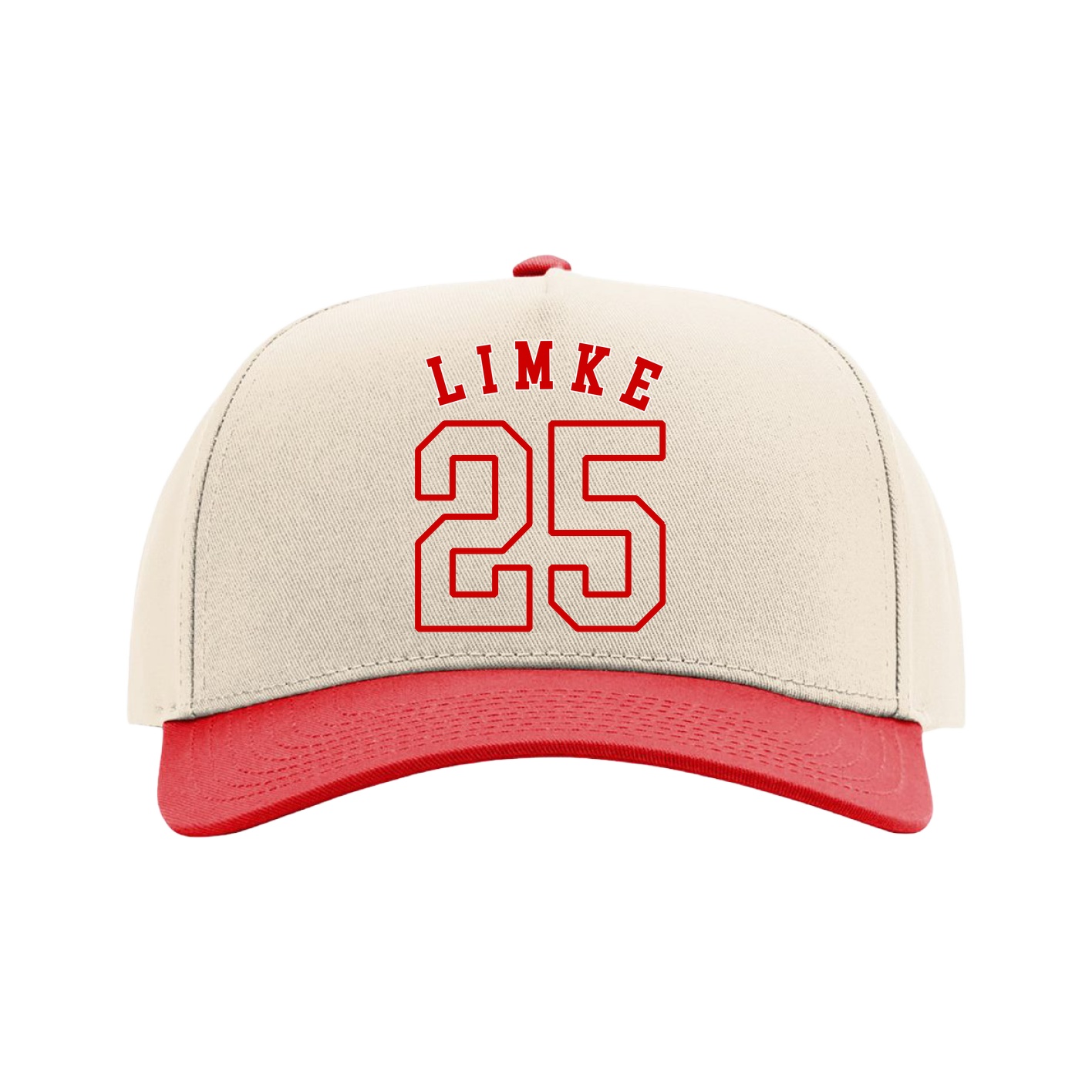 Full Fabric Five-Panel Champ Cap — Shirsey Arch in Cream/Red