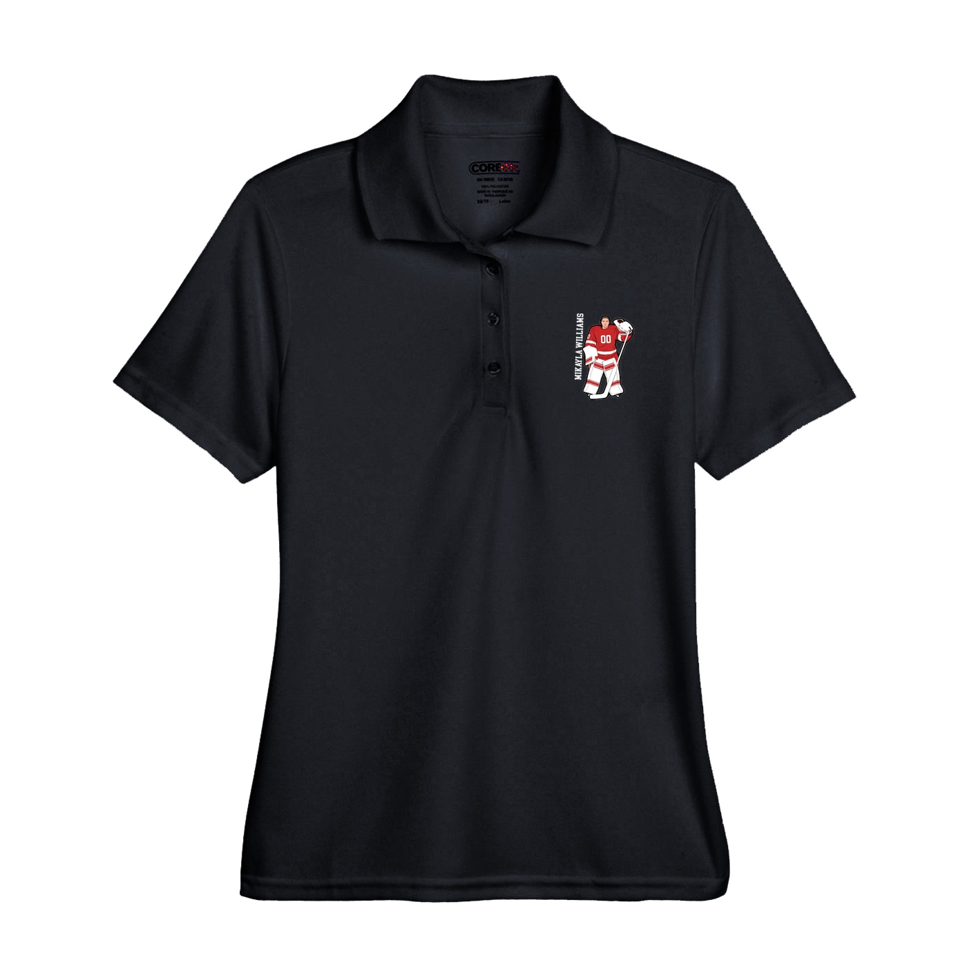 Womens Performance Polo — Name Vertical in Black