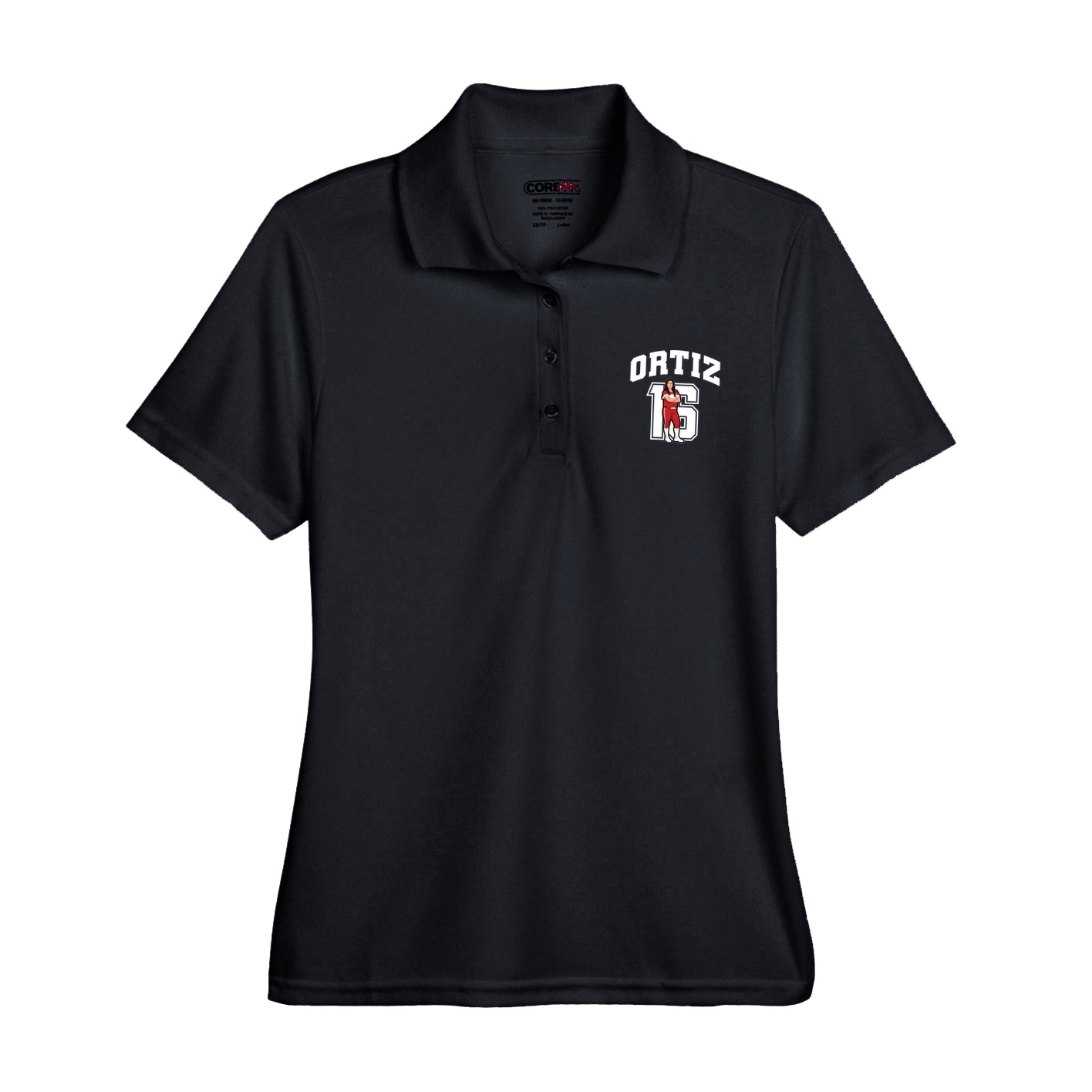 Womens Performance Polo — Number in Black