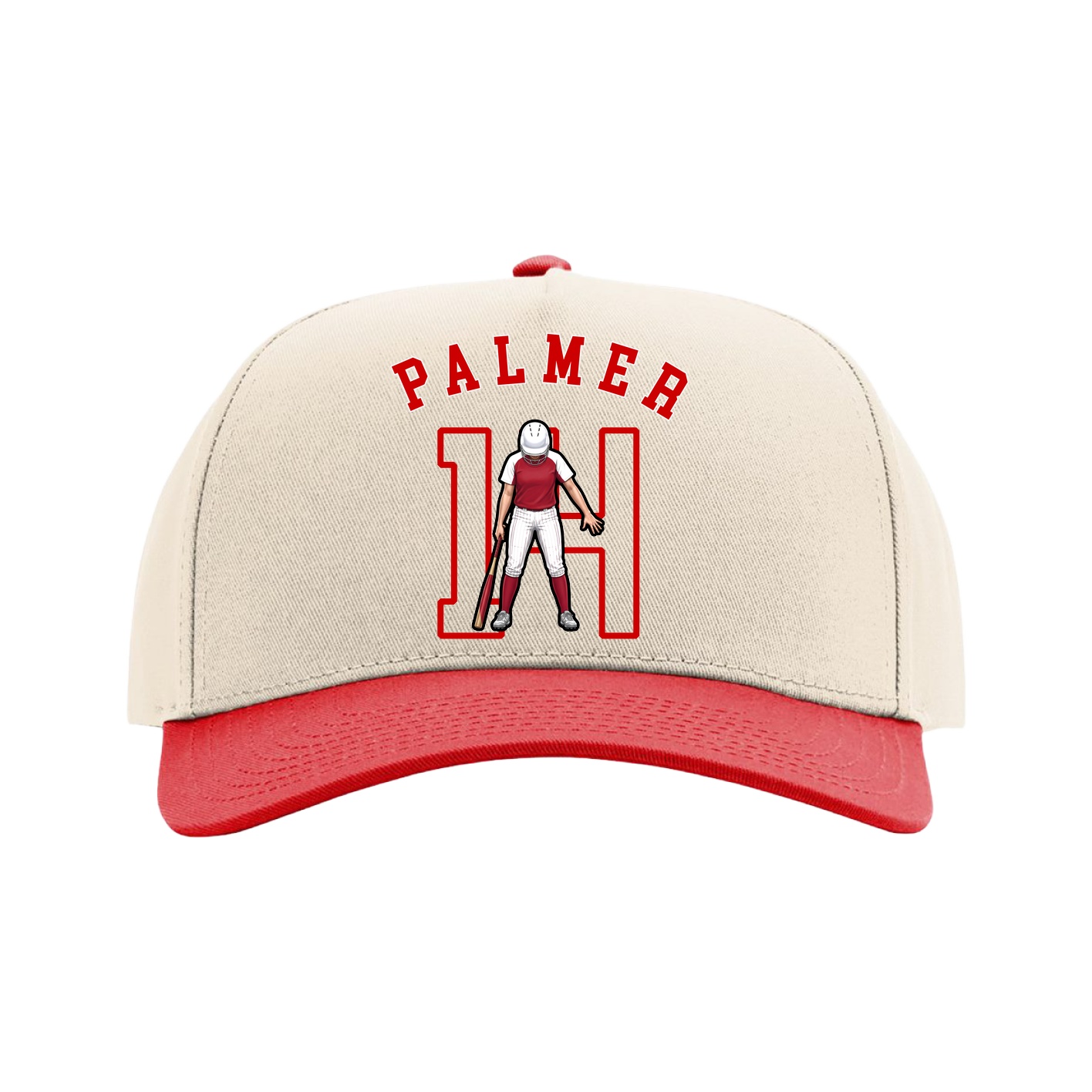 Full Fabric Five-Panel Champ Cap — Shirsey Arch in Cream/Red