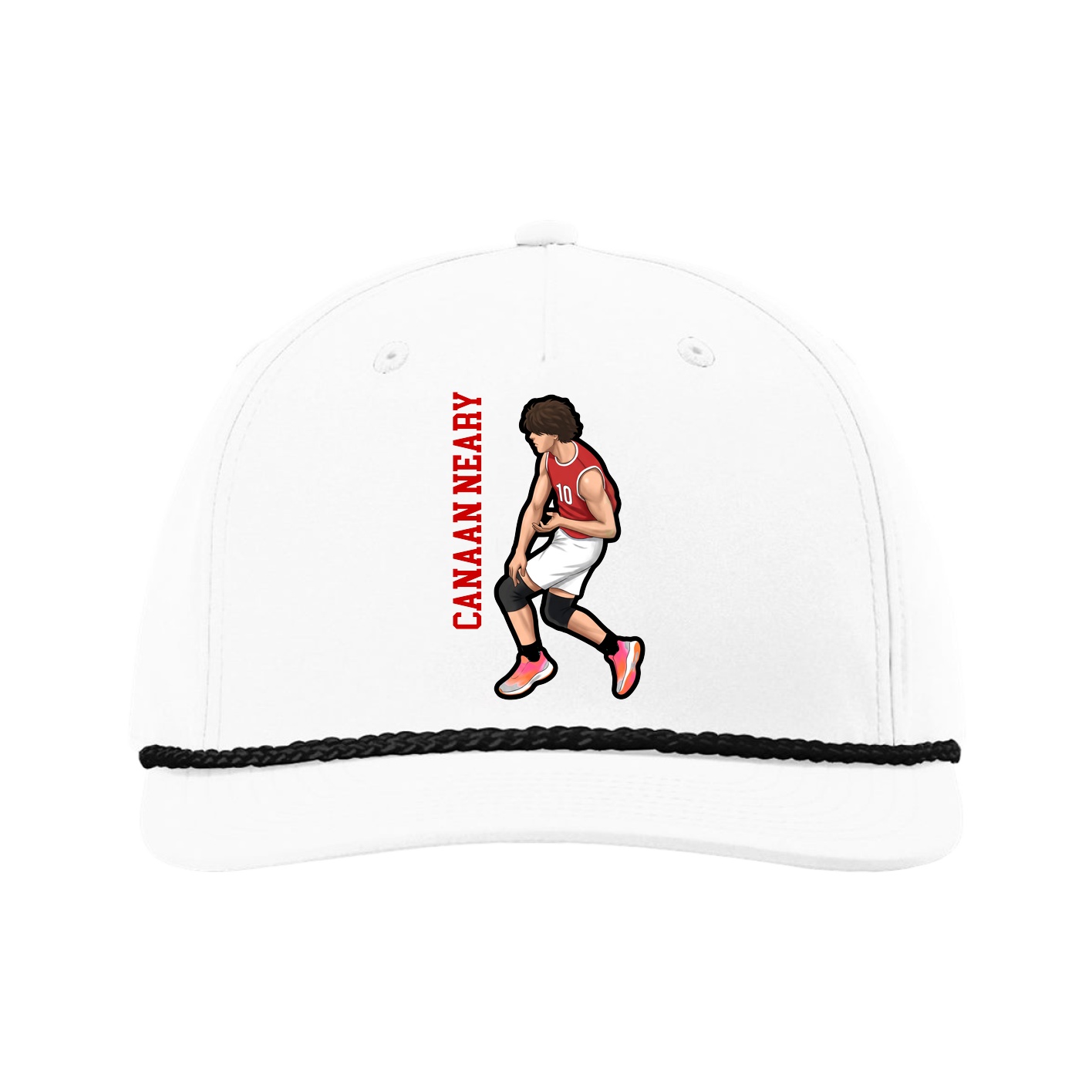 Five-Panel Classic Rope Cap — Name Vertical in White