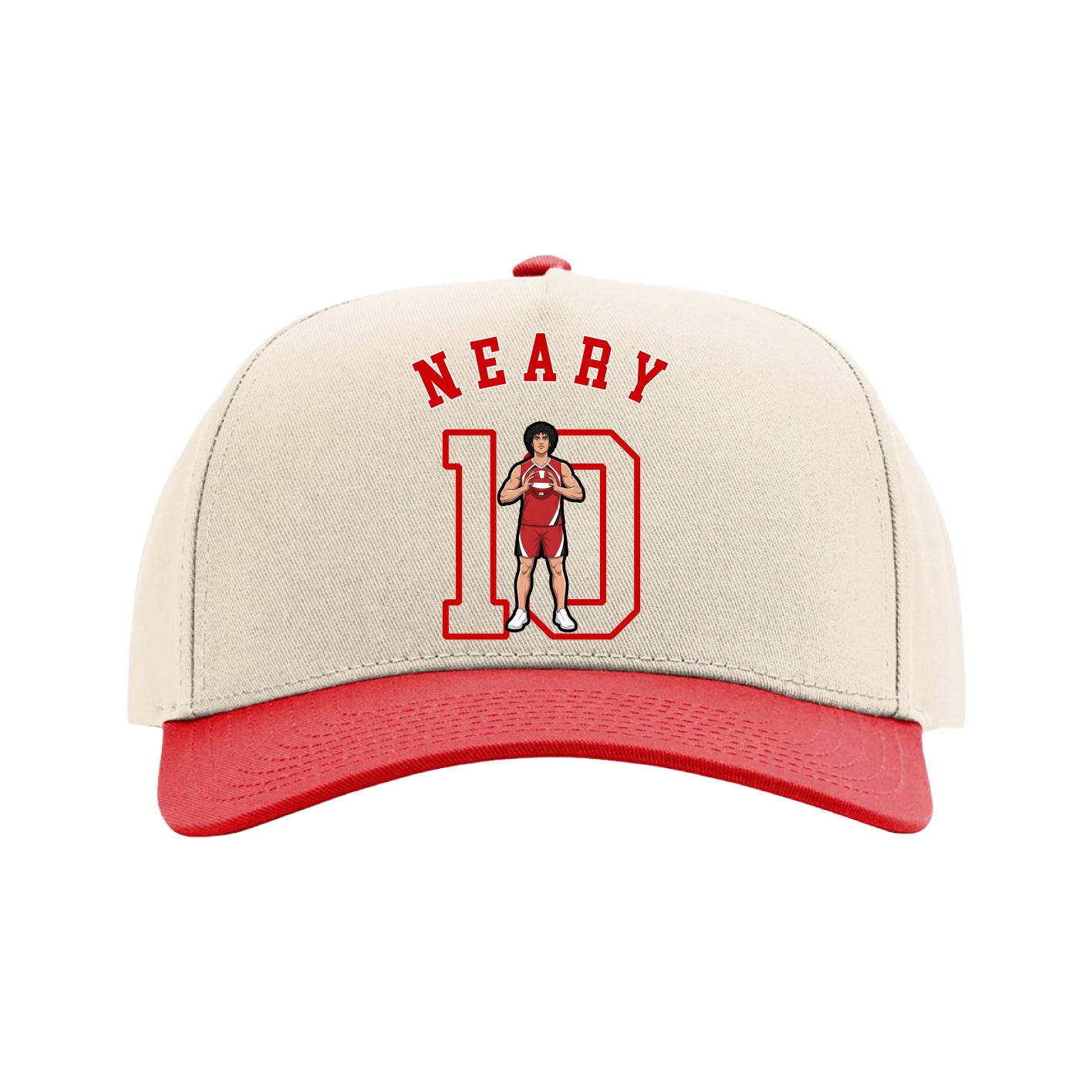 Full Fabric Five-Panel Champ Cap — Shirsey Arch in Cream/Red