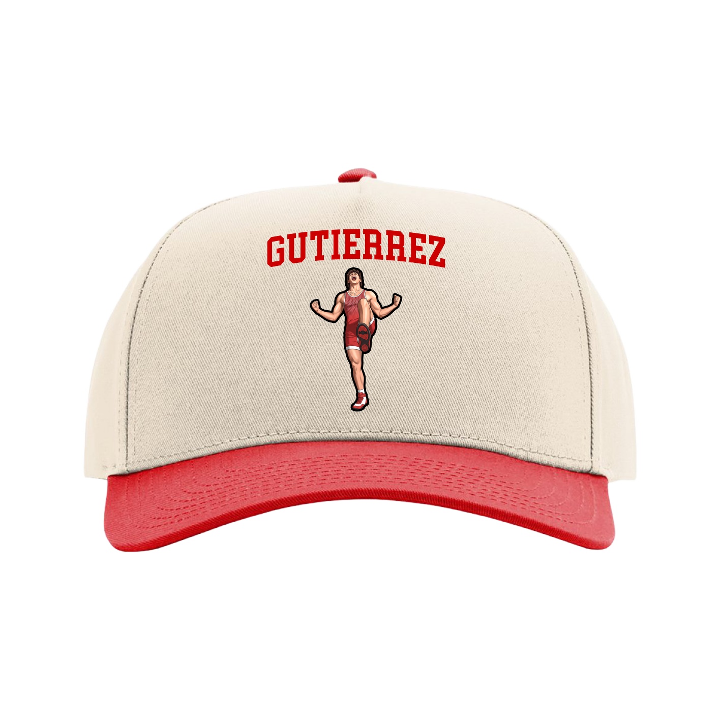 Full Fabric Five-Panel Champ Cap — Shirsey in Cream/Red