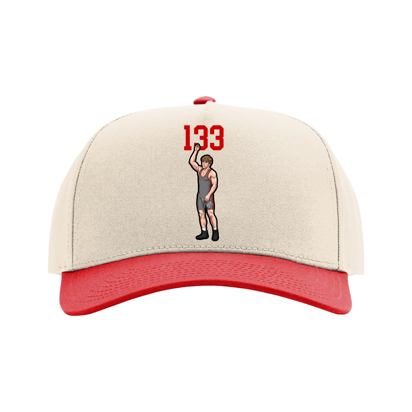 Full Fabric Five-Panel Champ Cap — Number Top in Cream/Red