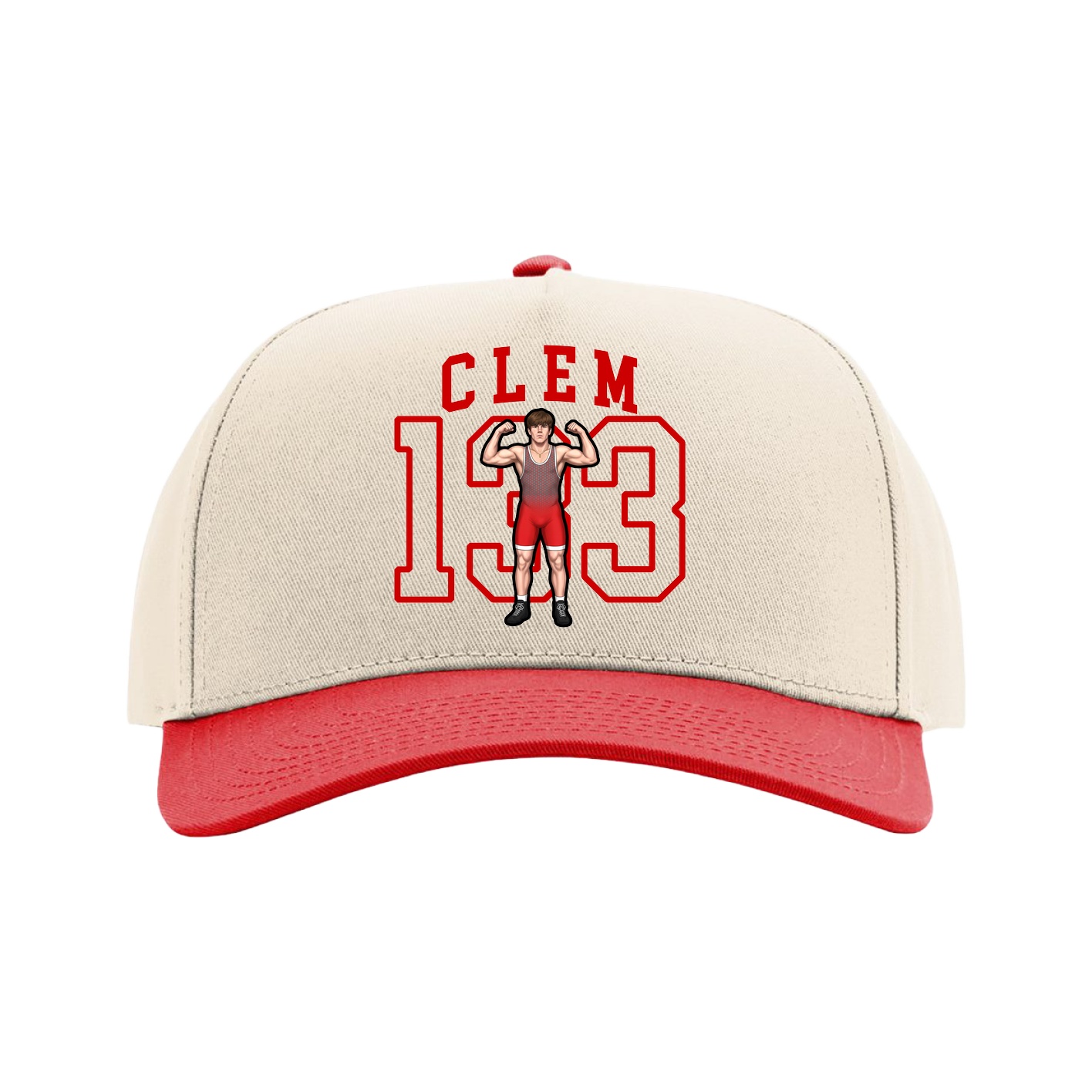 Full Fabric Five-Panel Champ Cap — Shirsey in Cream/Red