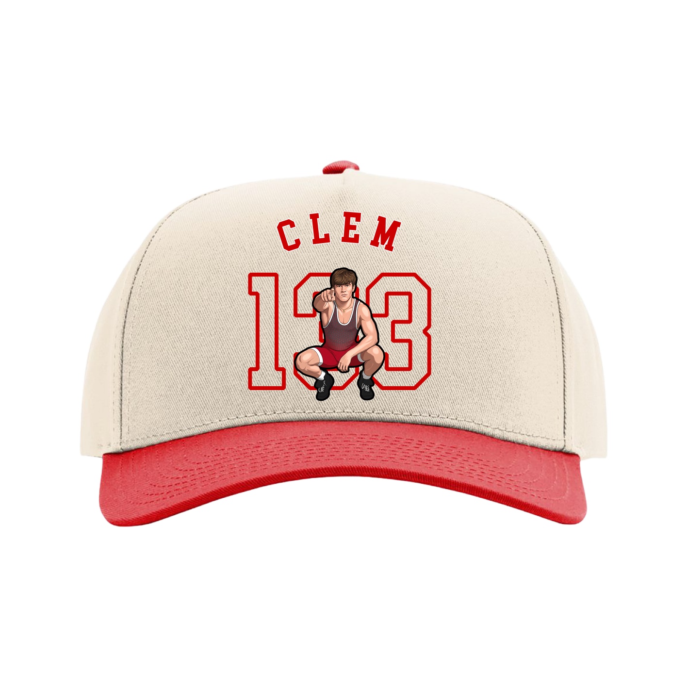 Full Fabric Five-Panel Champ Cap — Shirsey Arch in Cream/Red