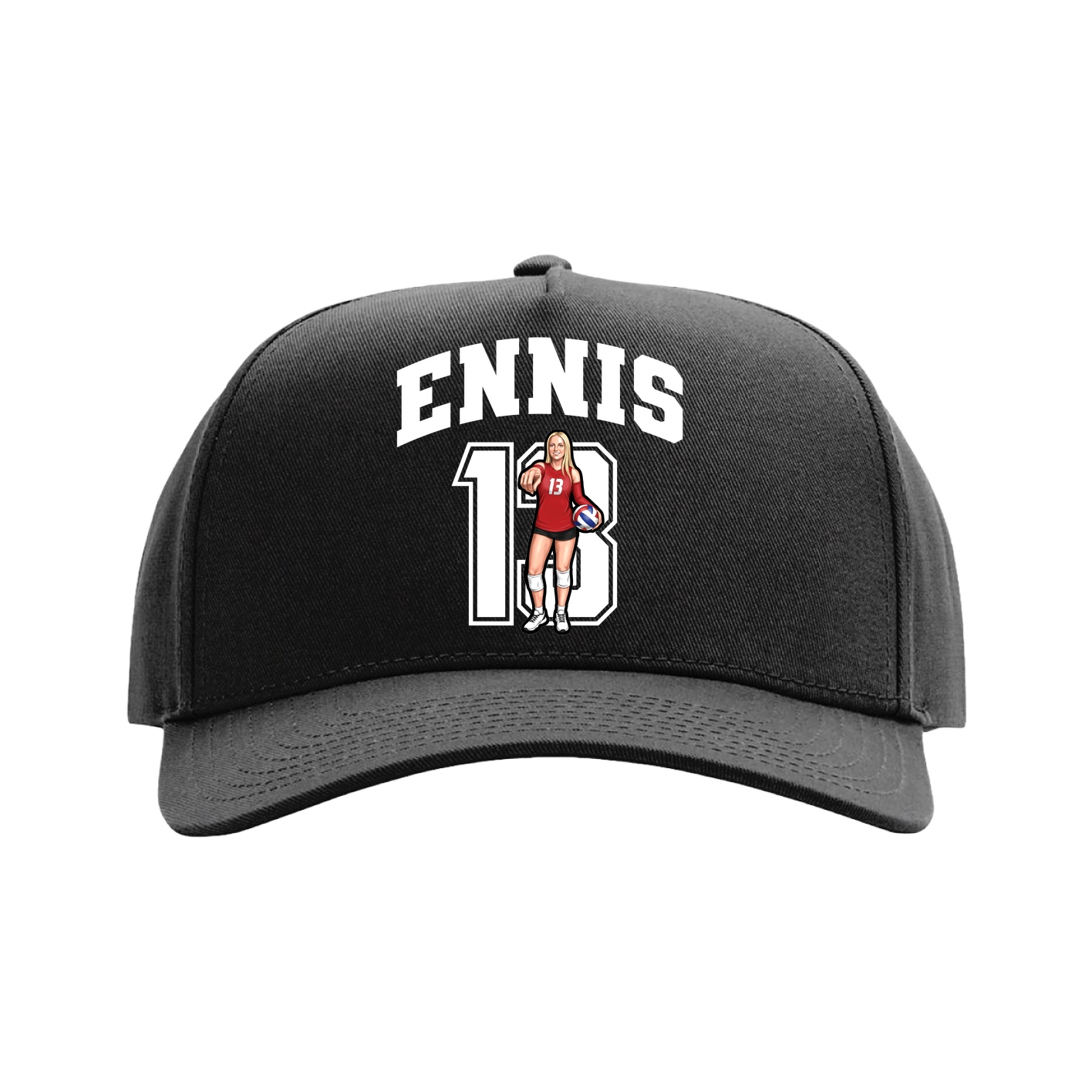 Full Fabric Five-Panel Champ Cap — Number in Black