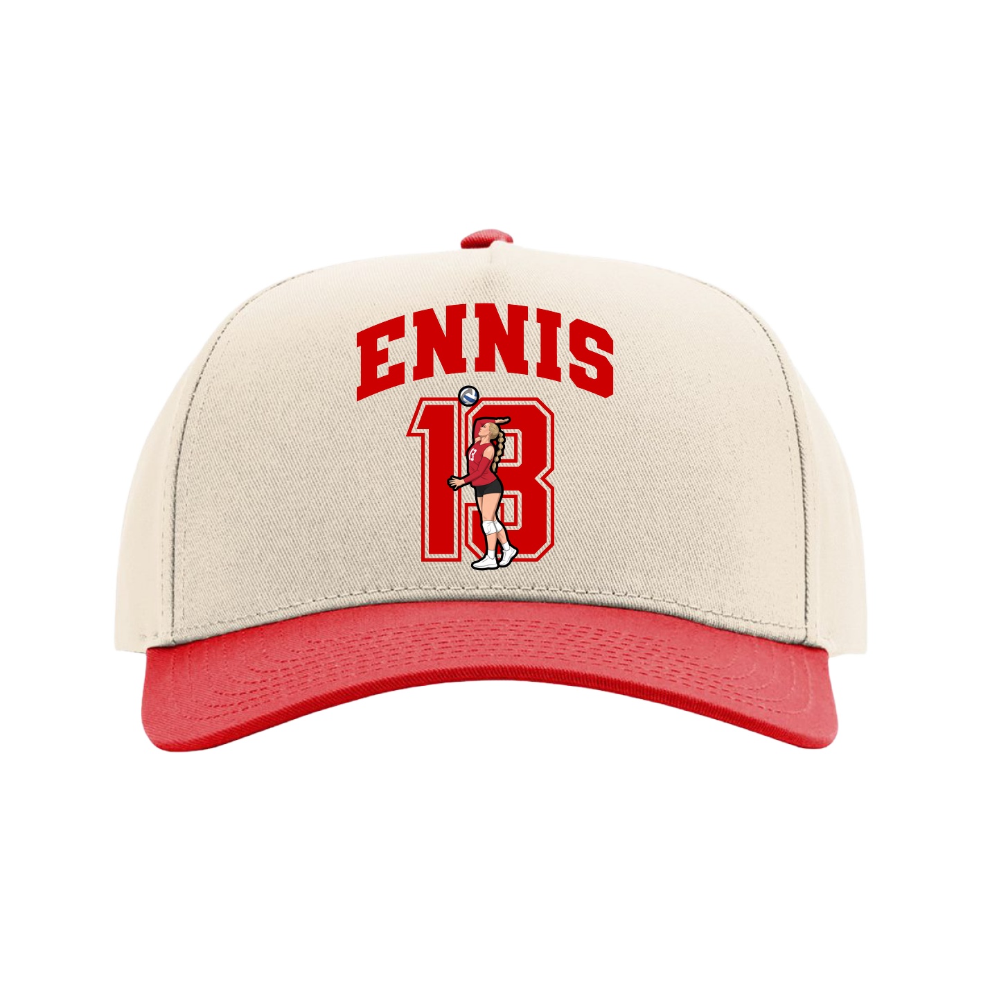 Full Fabric Five-Panel Champ Cap — Number in Cream/Red