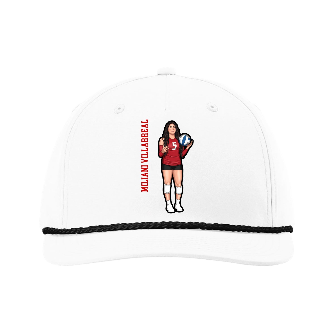 Five-Panel Classic Rope Cap — Name Vertical in White