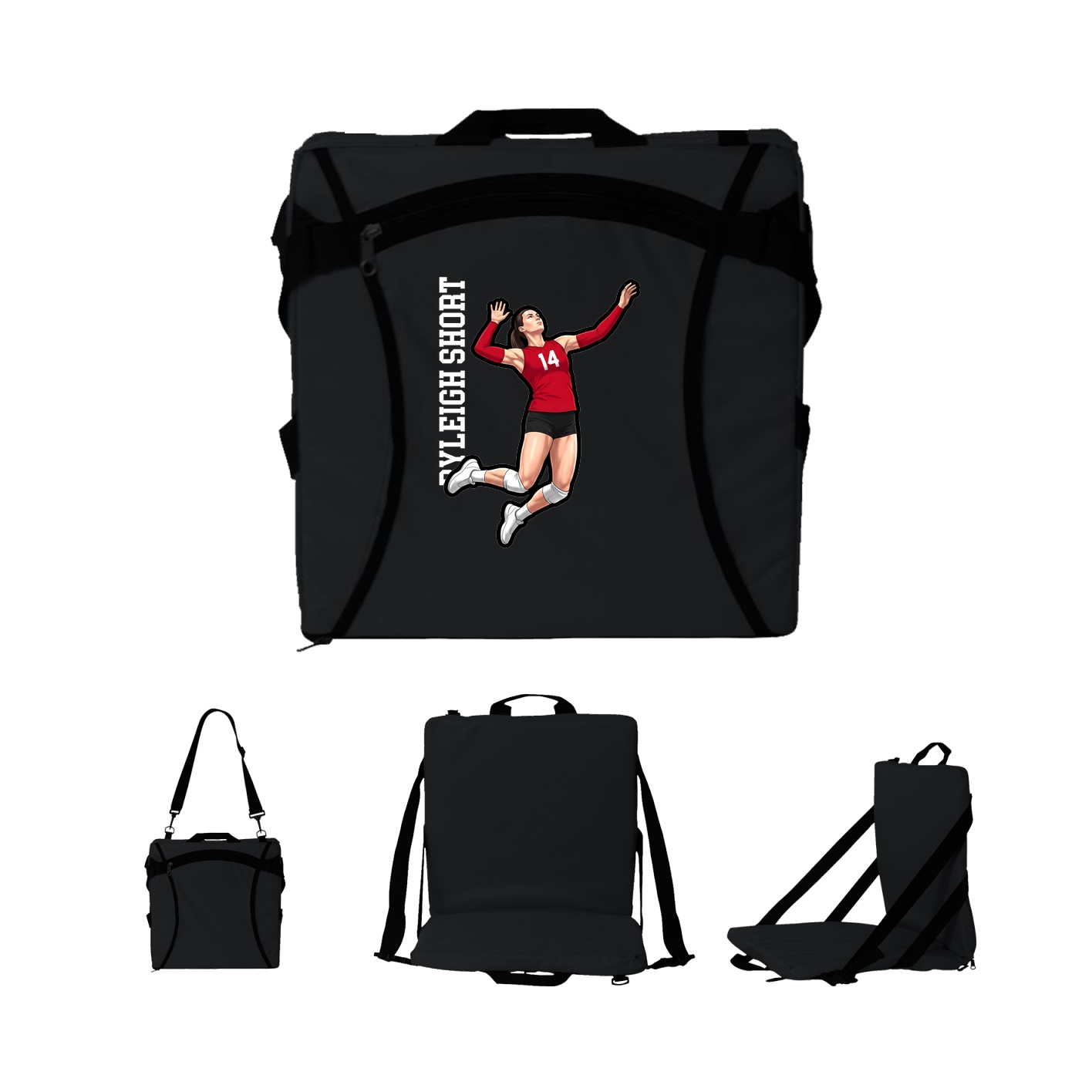 Folding Stadium Seat — Name Vertical in Black