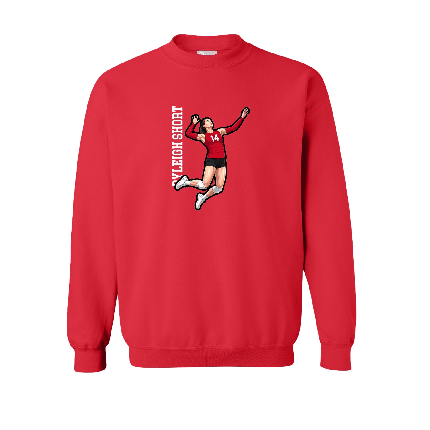 Fleece Crew — Name Vertical in Red