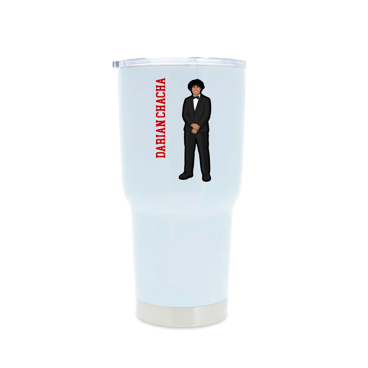 30oz Stainless Steel Tumbler — Name Vertical in White