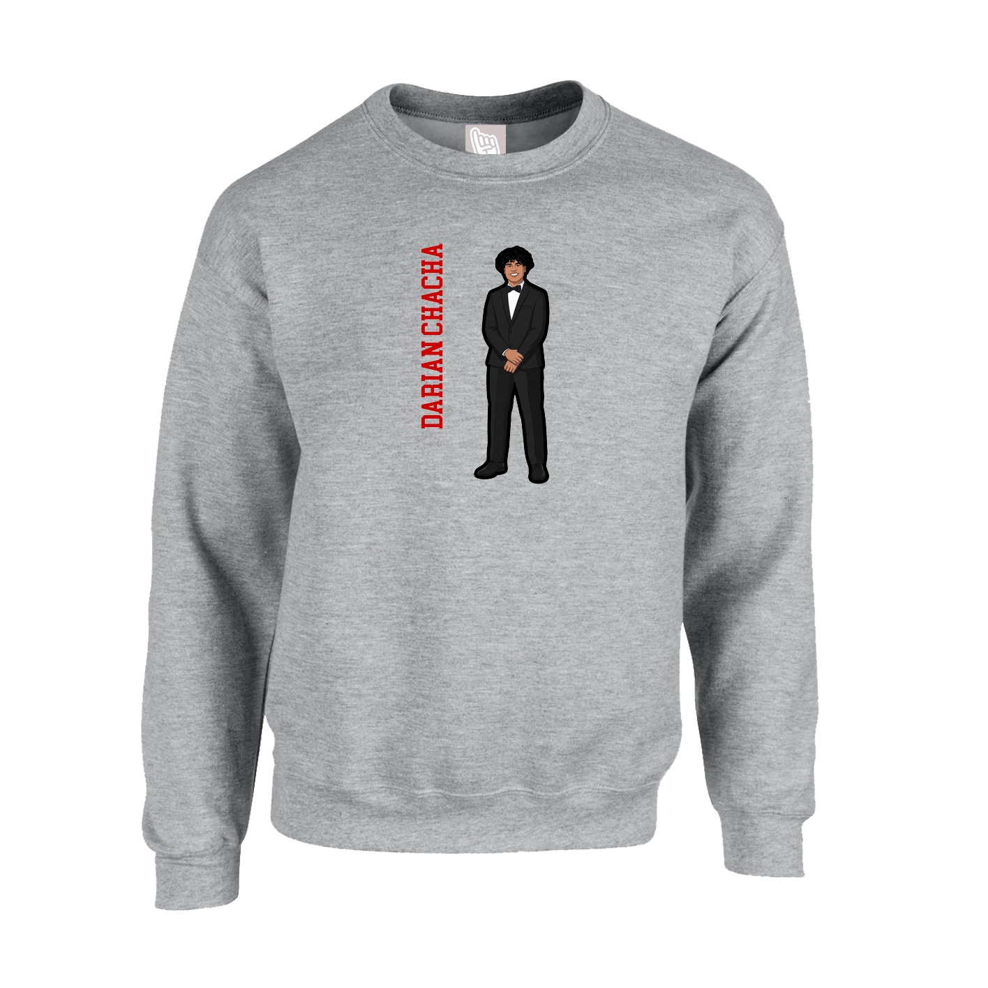 Fleece Crew — Name Vertical in Grey