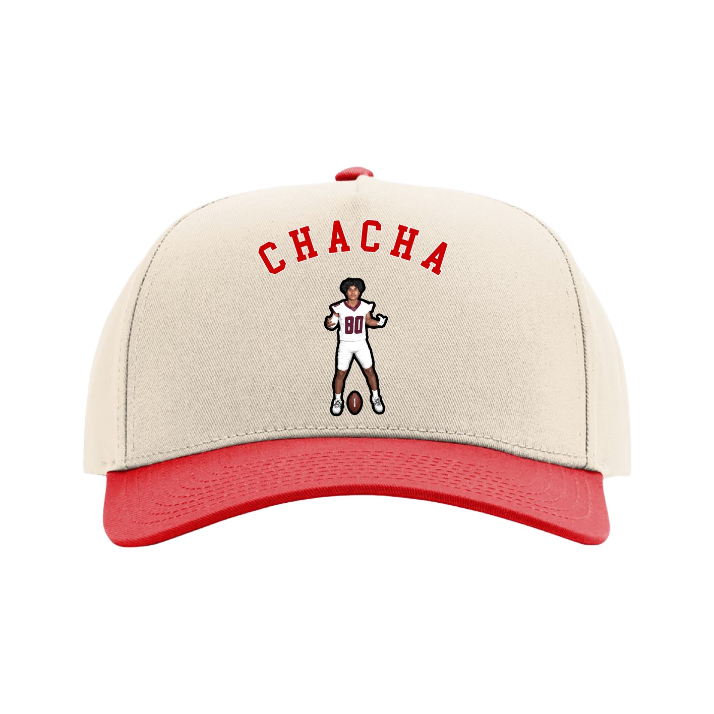 Full Fabric Five-Panel Champ Cap — Shirsey Arch in Cream/Red
