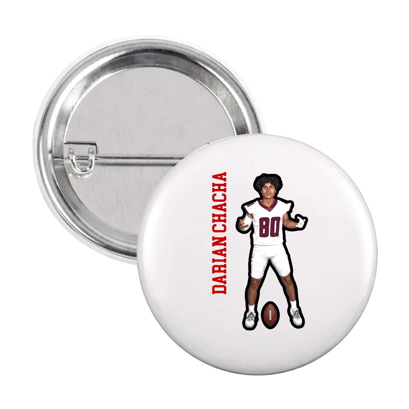 Game Day Button — Name Vertical in White