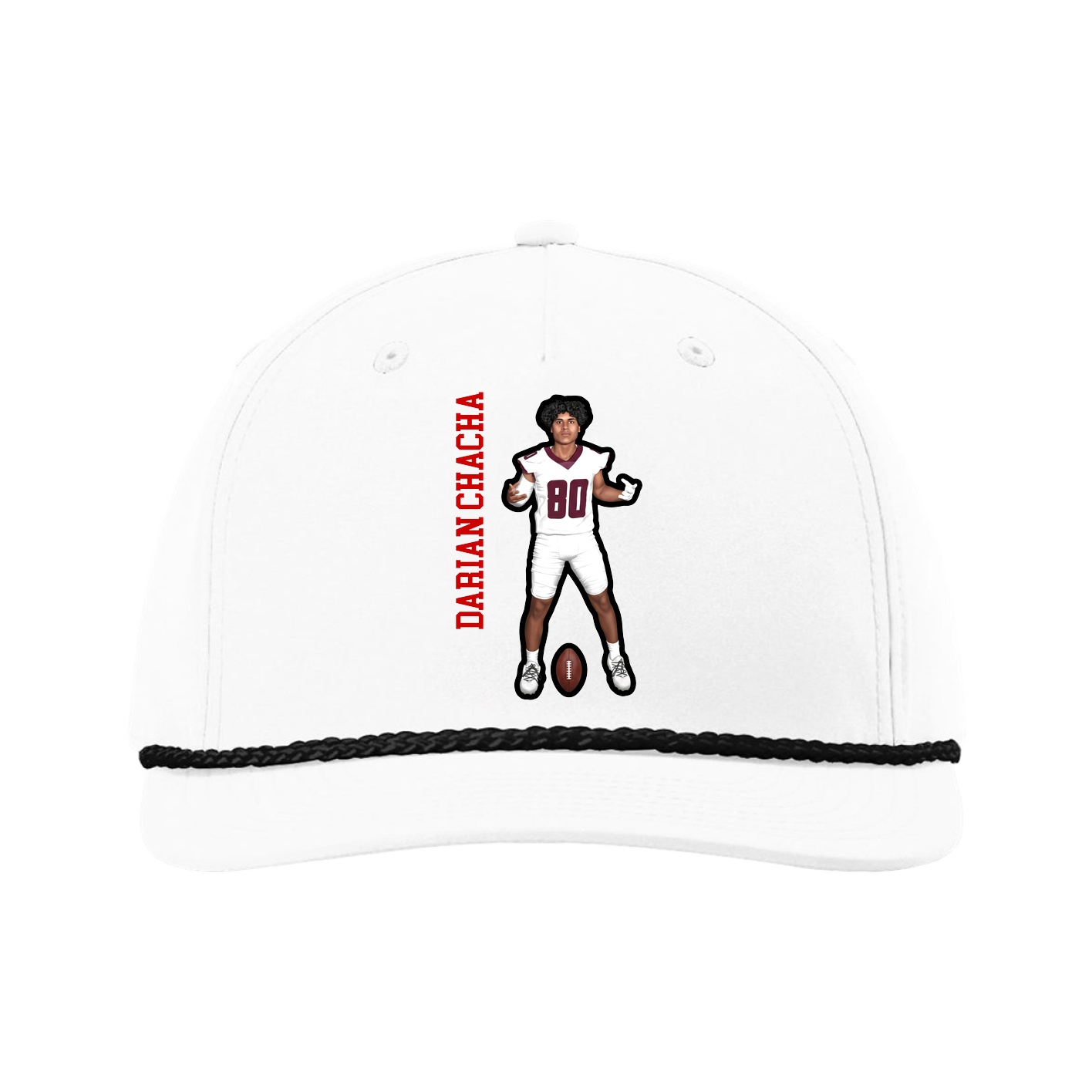 Five-Panel Classic Rope Cap — Name Vertical in White