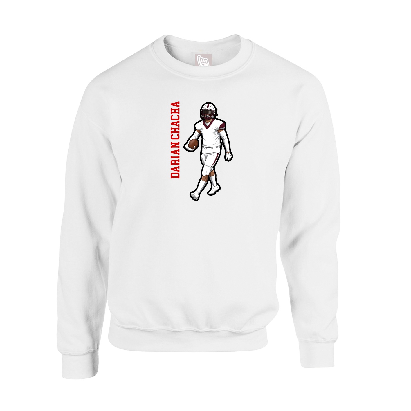 Fleece Crew — Name Vertical in White