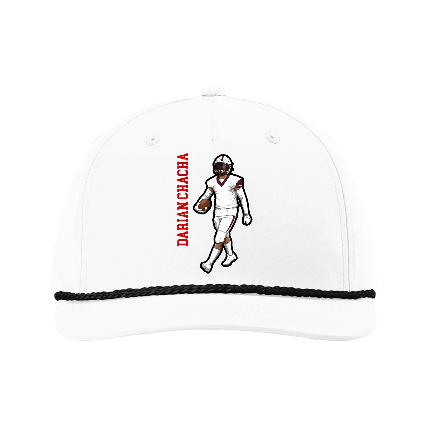 Five-Panel Classic Rope Cap — Name Vertical in White