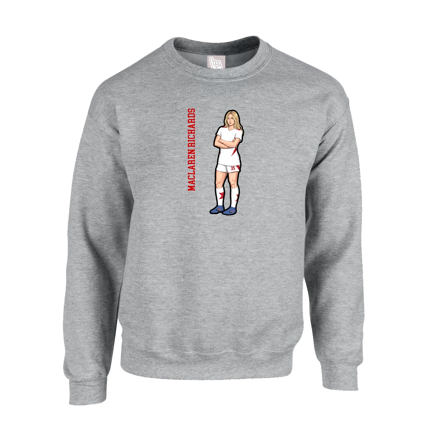 Fleece Crew — Name Vertical in Grey
