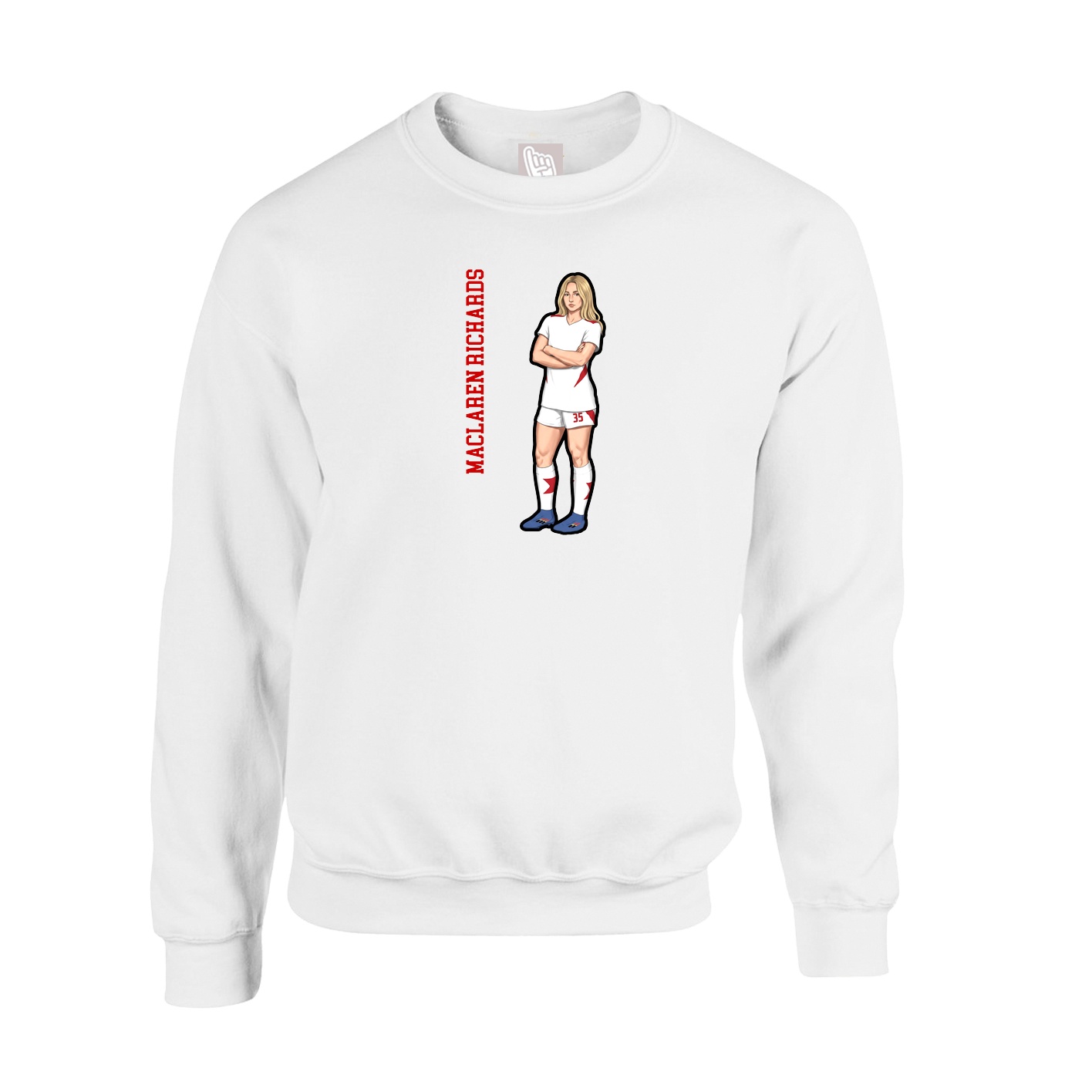 Fleece Crew — Name Vertical in White