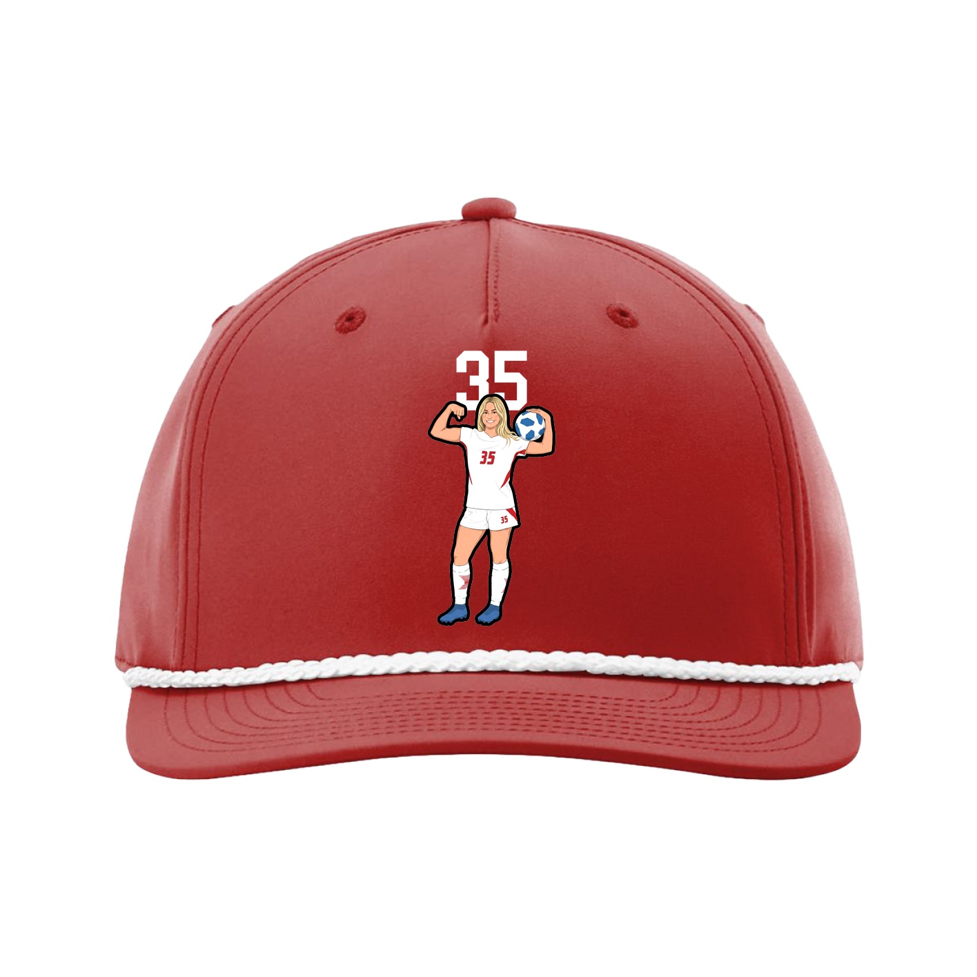 Five-Panel Classic Rope Cap — Number Top in Red