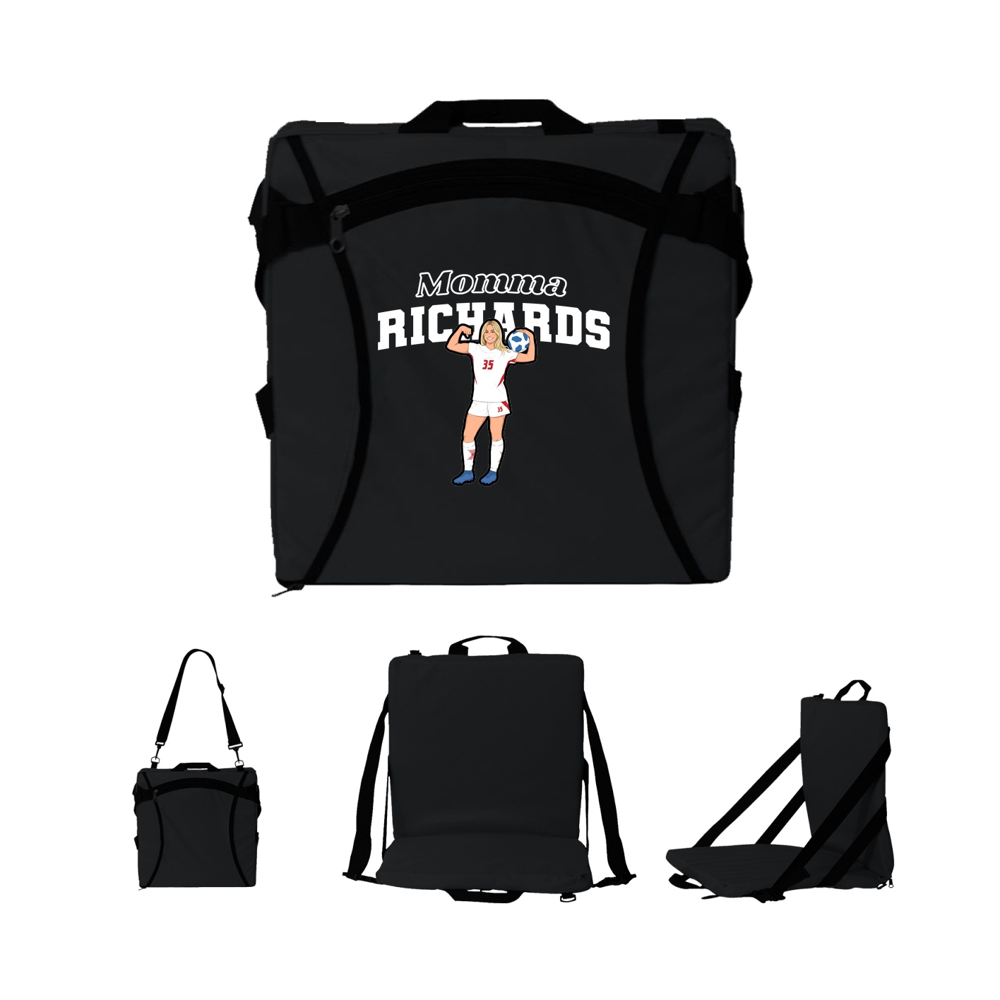 Folding Stadium Seat — Mothers Day Block in Black