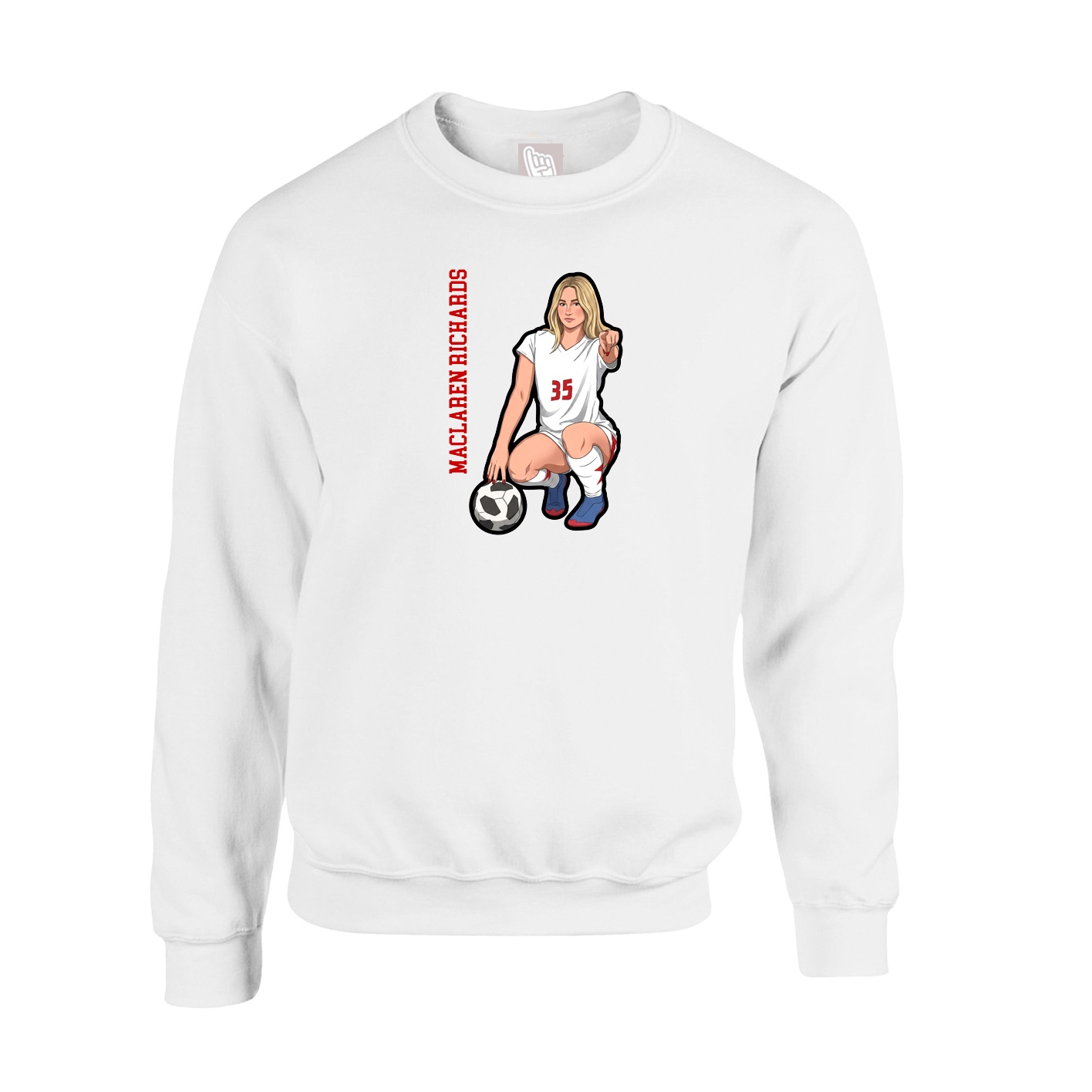 Fleece Crew — Name Vertical in White