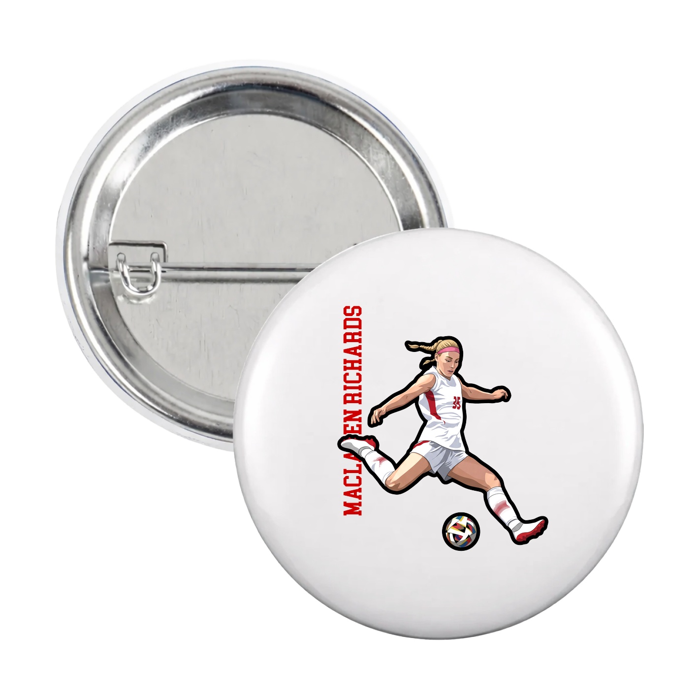 Game Day Button — Name Vertical in White