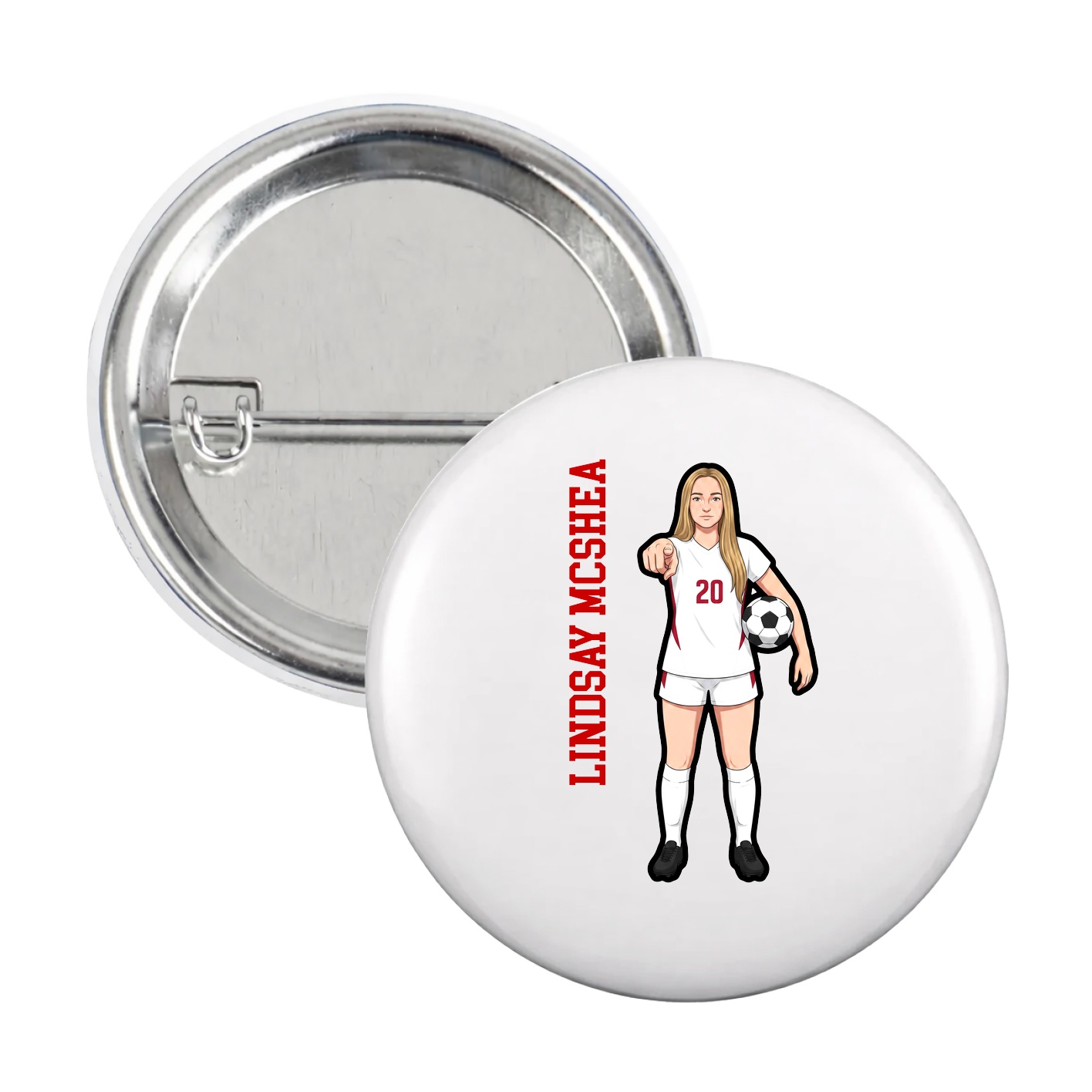Game Day Button — Name Vertical in White