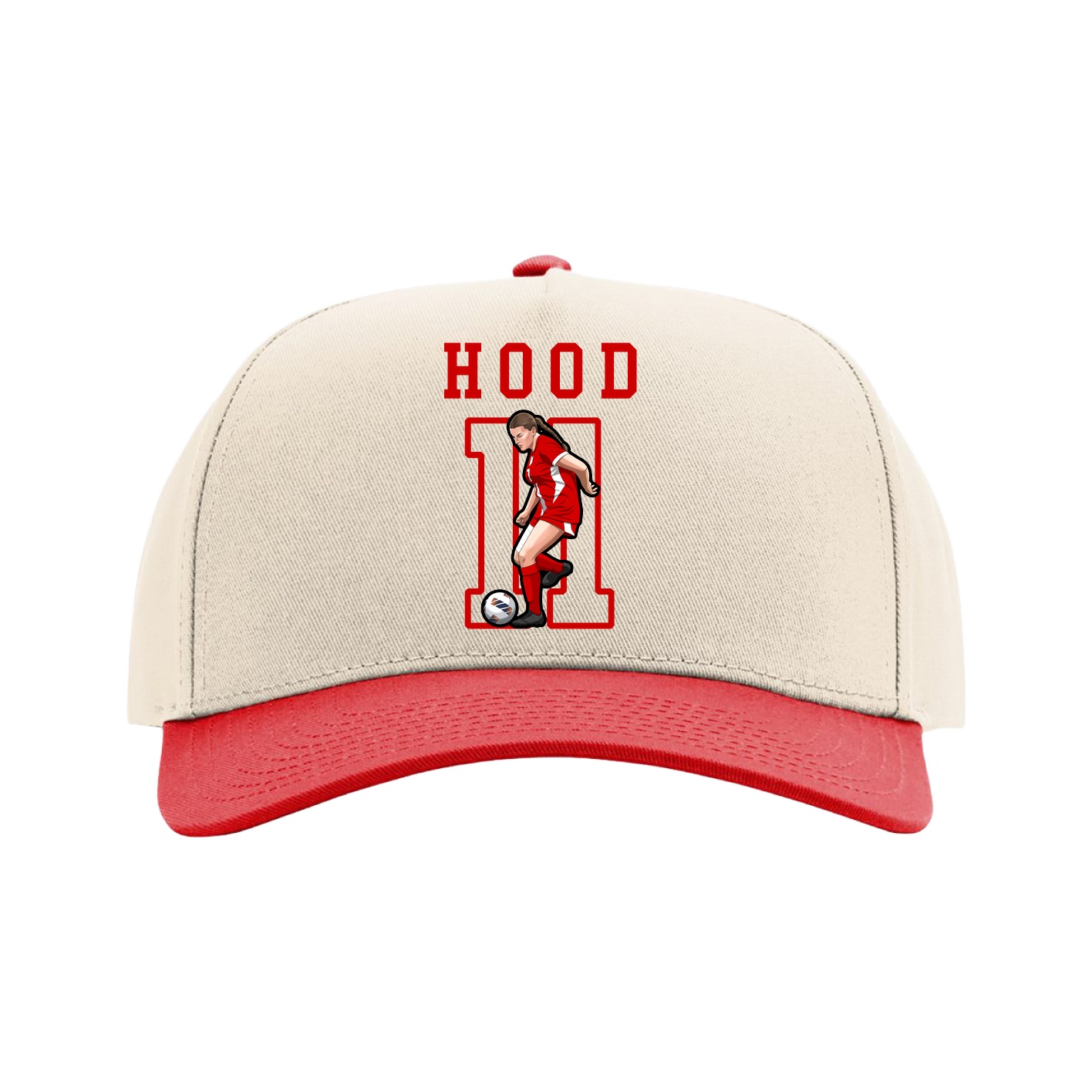Full Fabric Five-Panel Champ Cap — Shirsey in Cream/Red