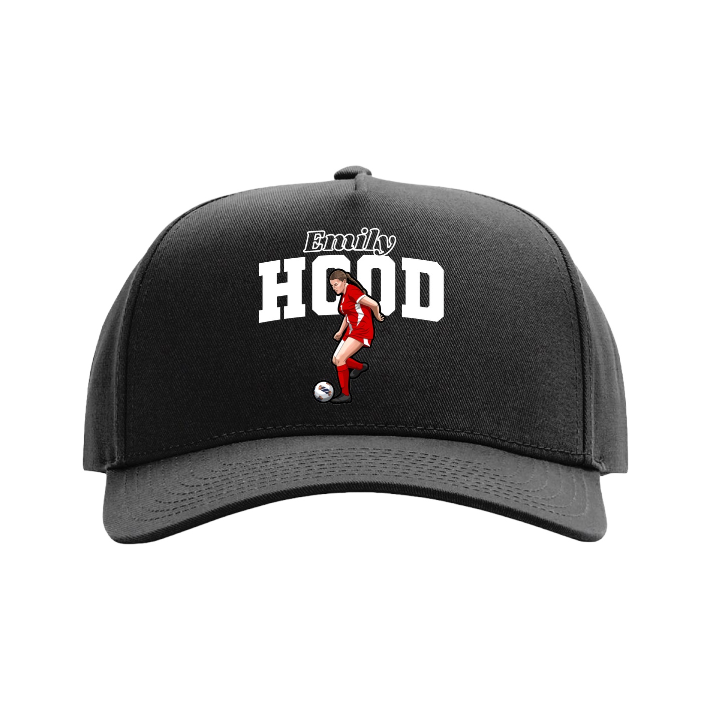 Full Fabric Five-Panel Champ Cap — Name Arch in Black