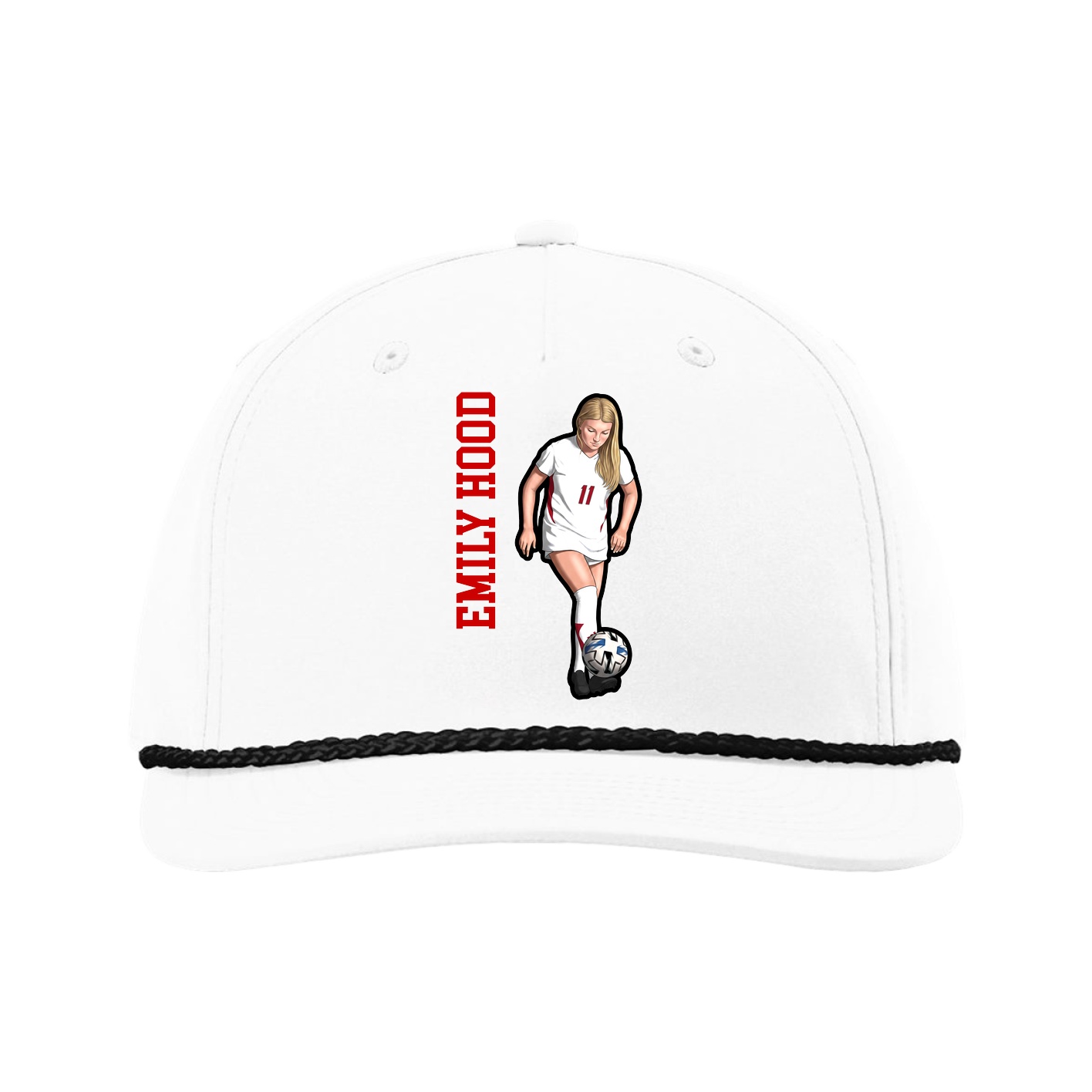 Five-Panel Classic Rope Cap — Name Vertical in White