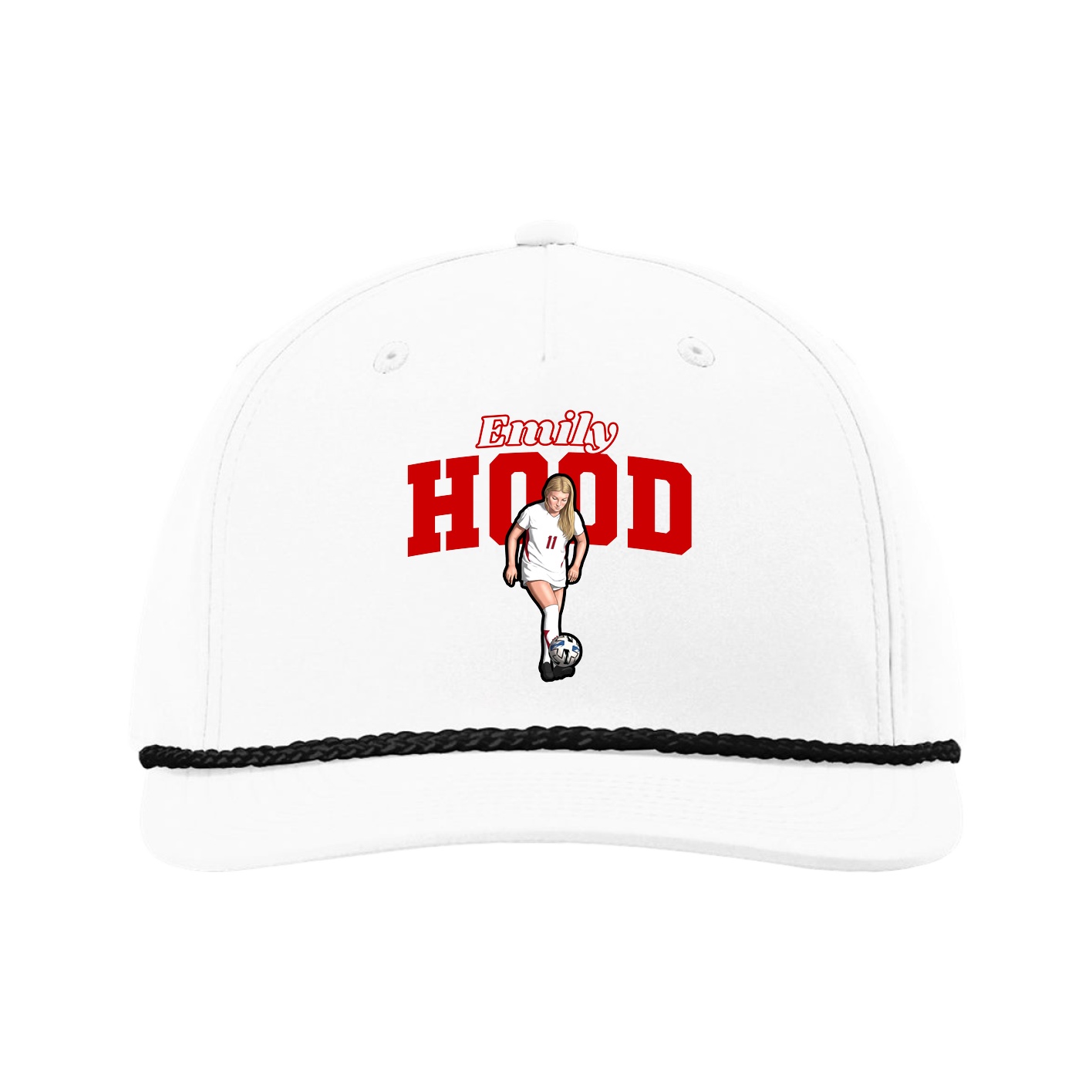 Five-Panel Classic Rope Cap — Name Arch in White