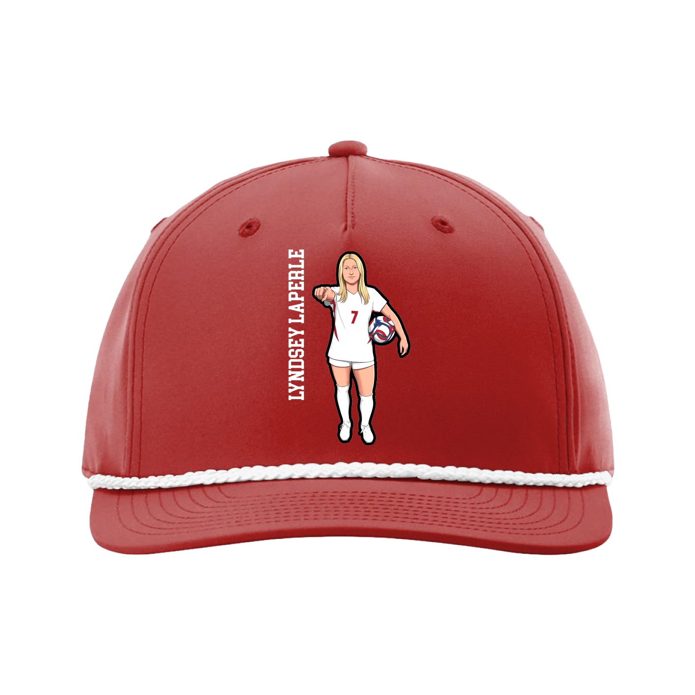 Five-Panel Classic Rope Cap — Name Vertical in Red
