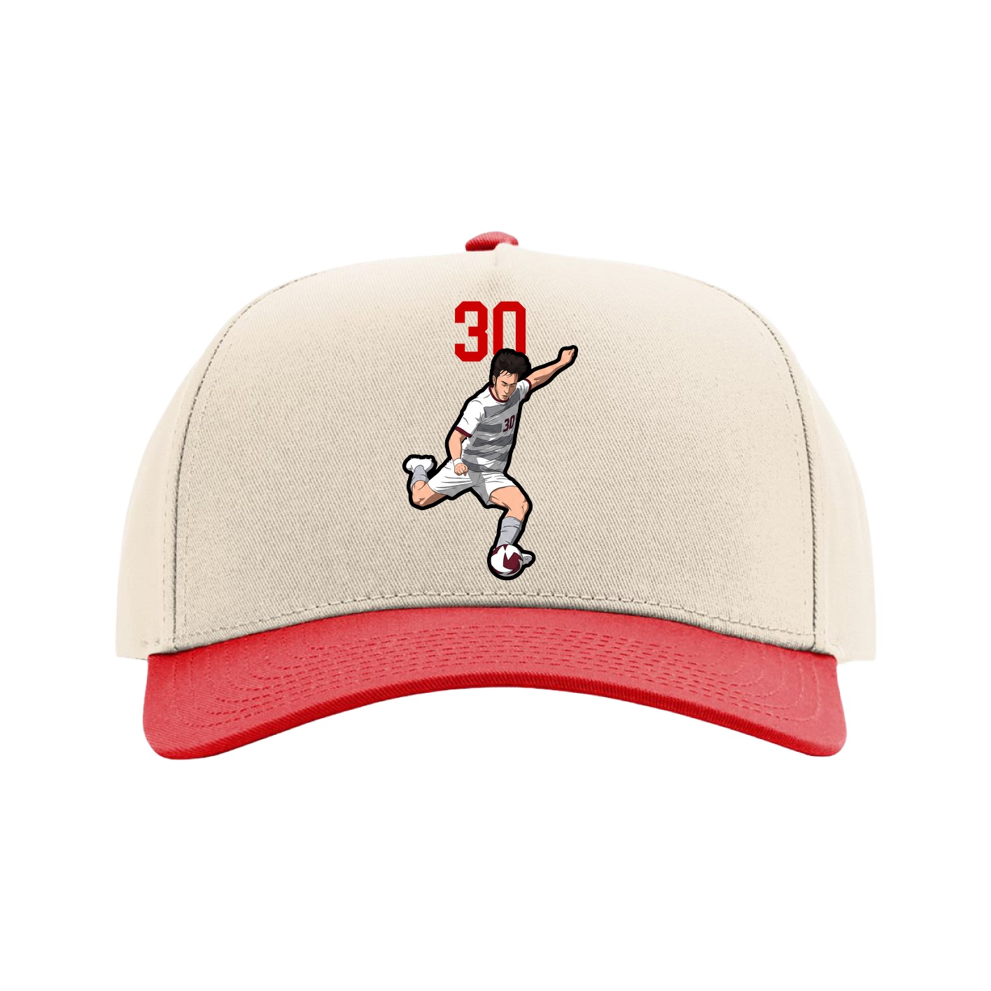Full Fabric Five-Panel Champ Cap — Number Top in Cream/Red