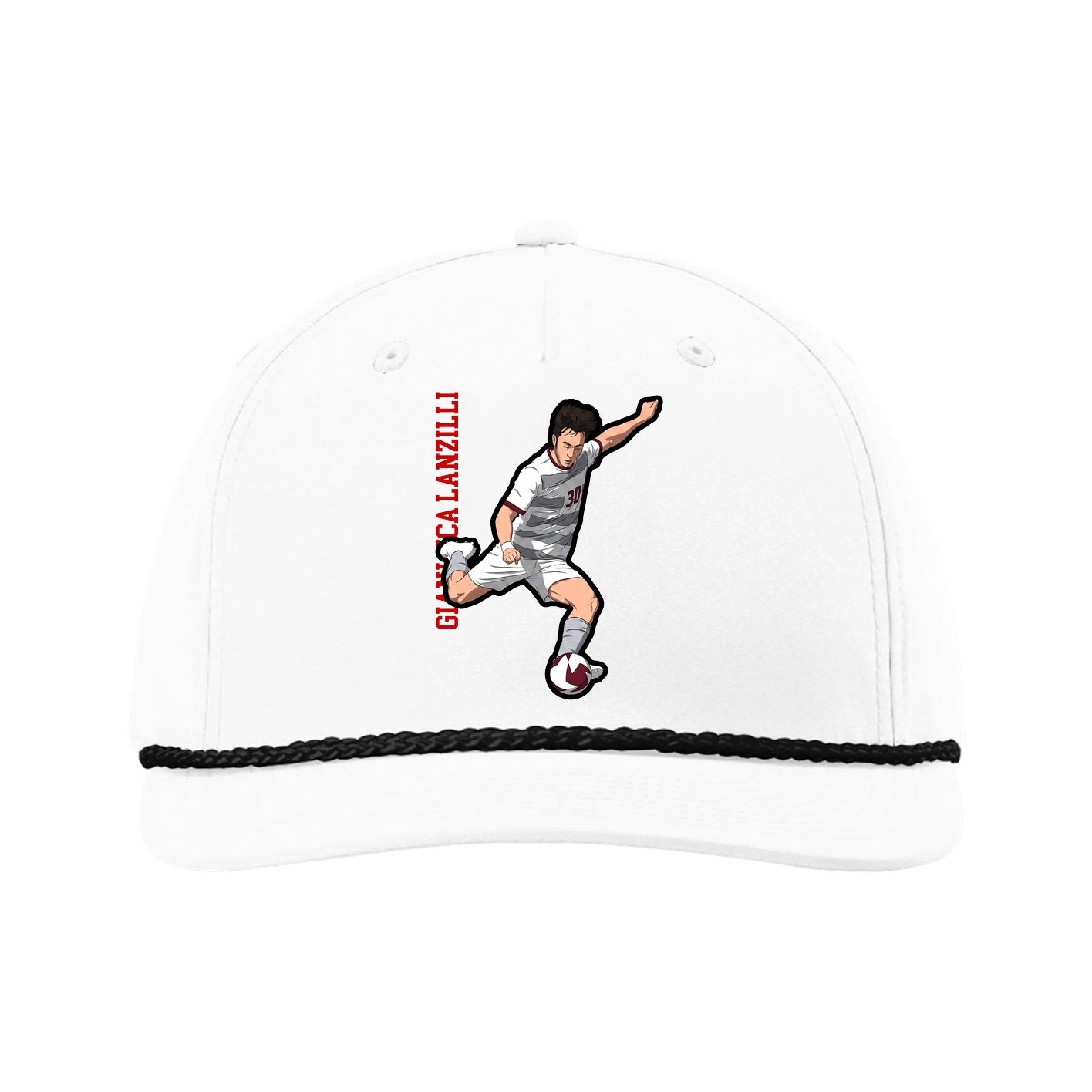 Five-Panel Classic Rope Cap — Name Vertical in White