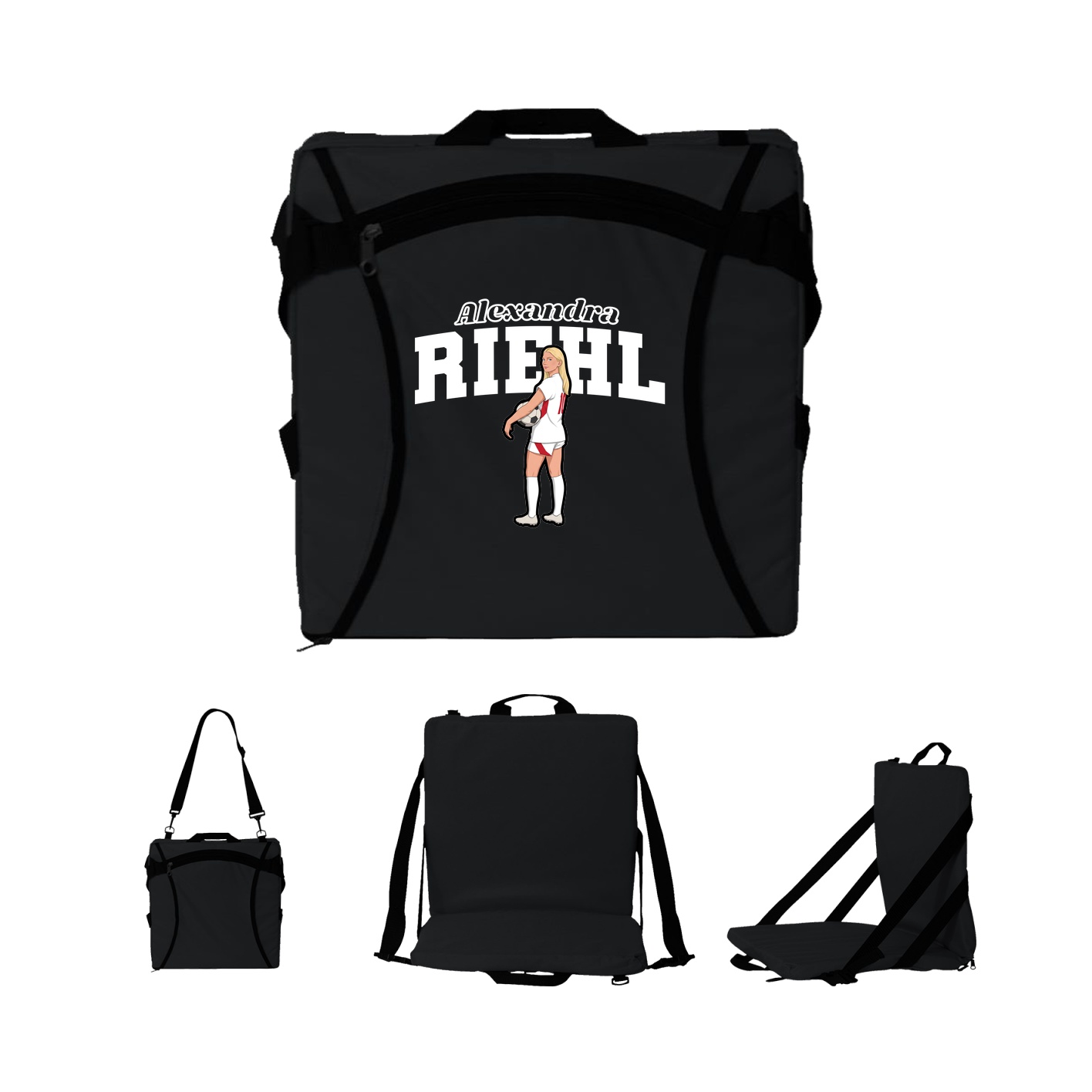 Folding Stadium Seat — Name Arch in Black