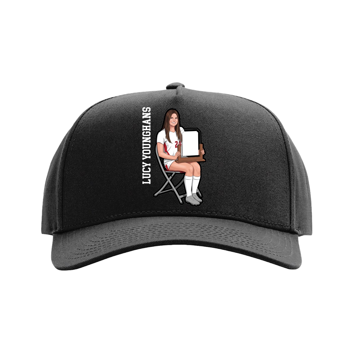 Full Fabric Five-Panel Champ Cap — Name Vertical in Black