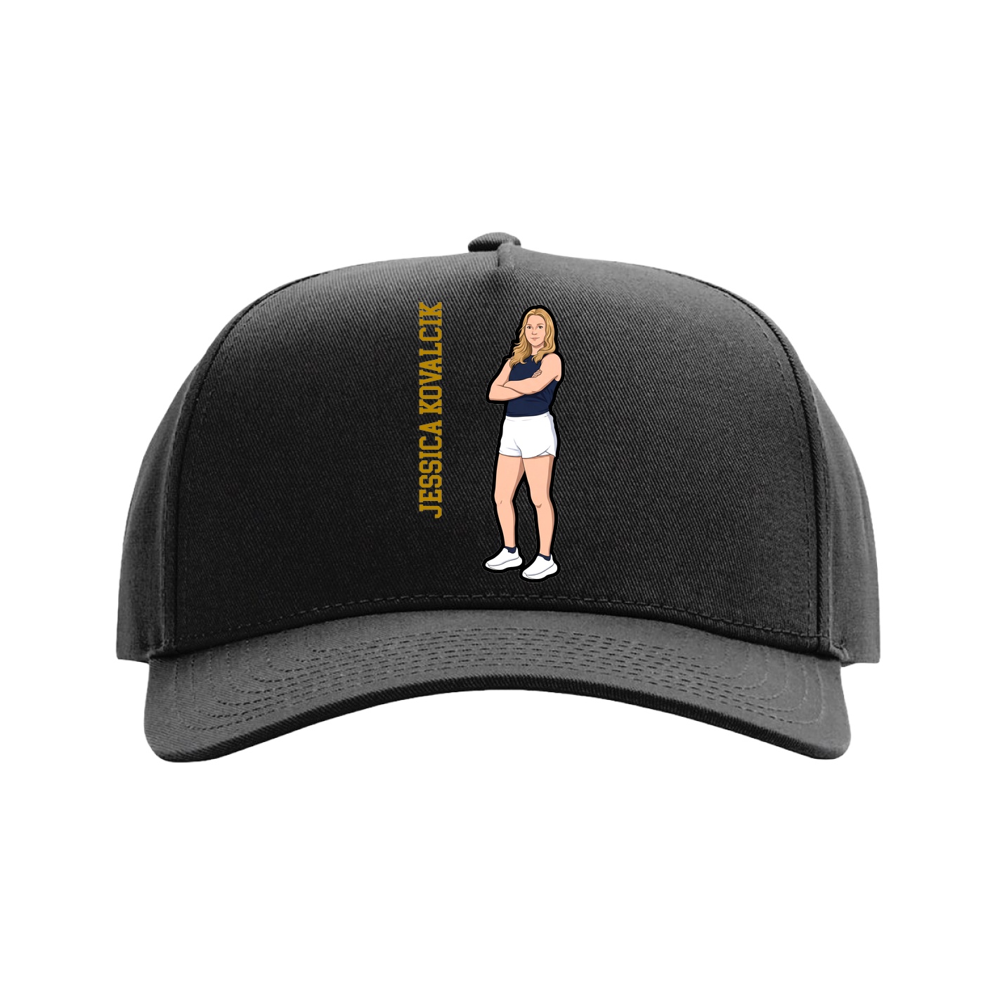 Full Fabric Five-Panel Champ Cap — Name Vertical in Black