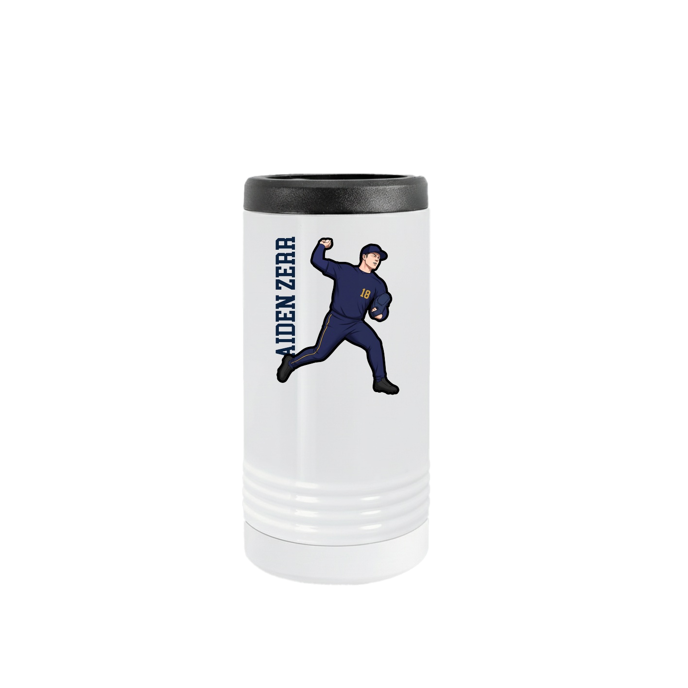 Slim Beverage Holder — Name Vertical in White