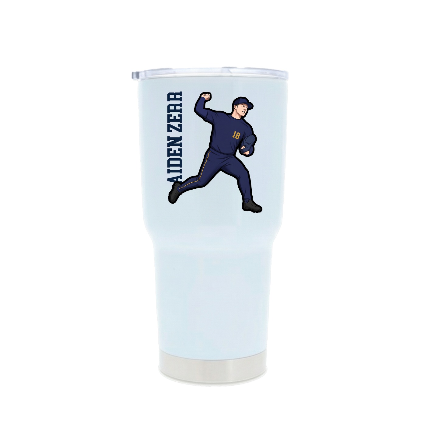 30oz Stainless Steel Tumbler — Name Vertical in White